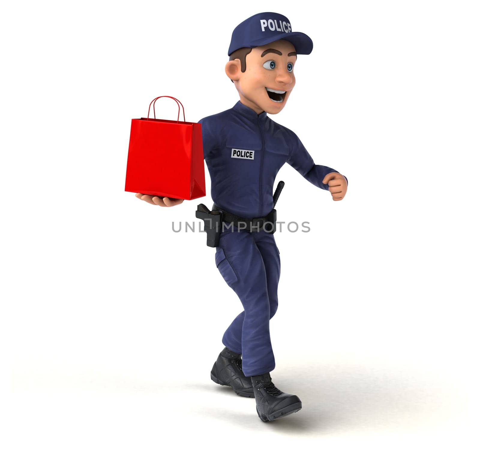 Fun 3D illustration of a cartoon Police Officer