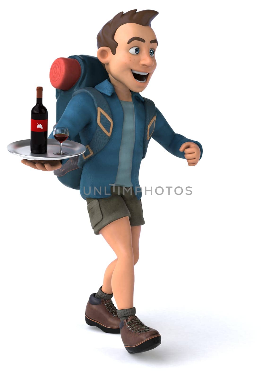 Fun illustration of a 3D cartoon backpacker