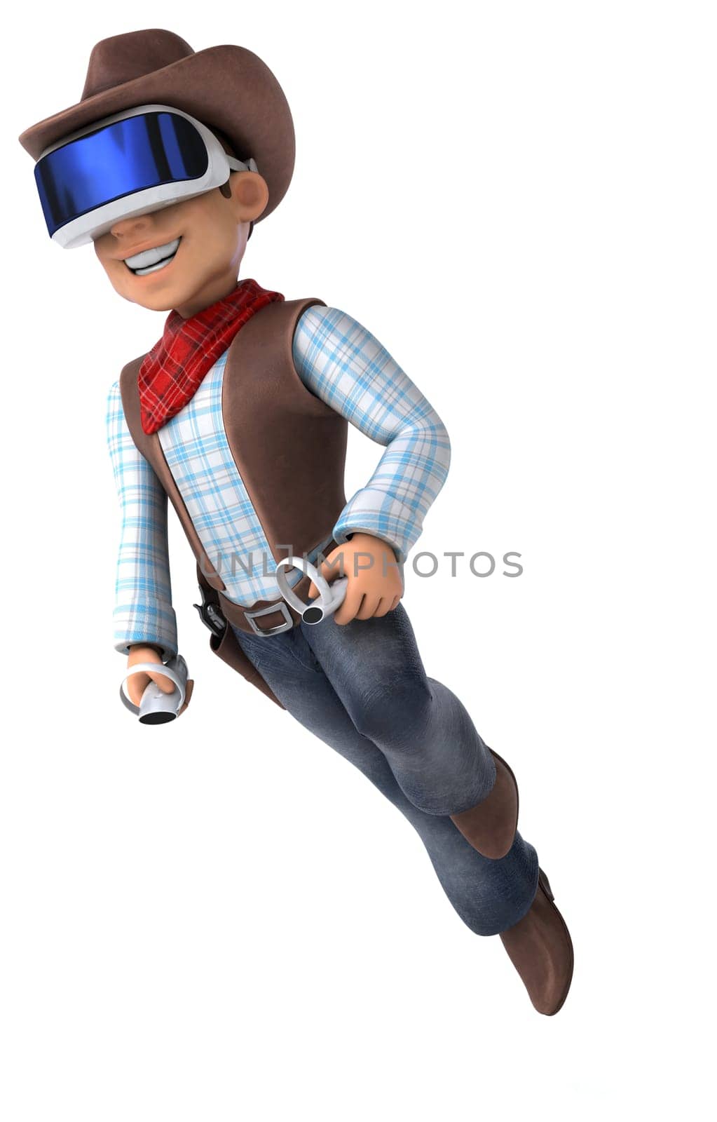 Fun 3D Illustration of a cowboy with a VR Helmet