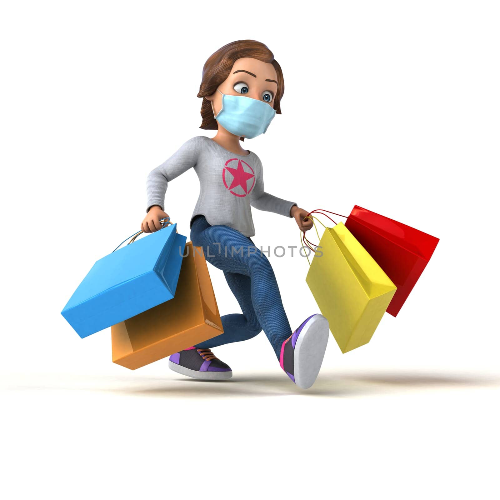 Fun 3D illustration of a cartoon teenage girl