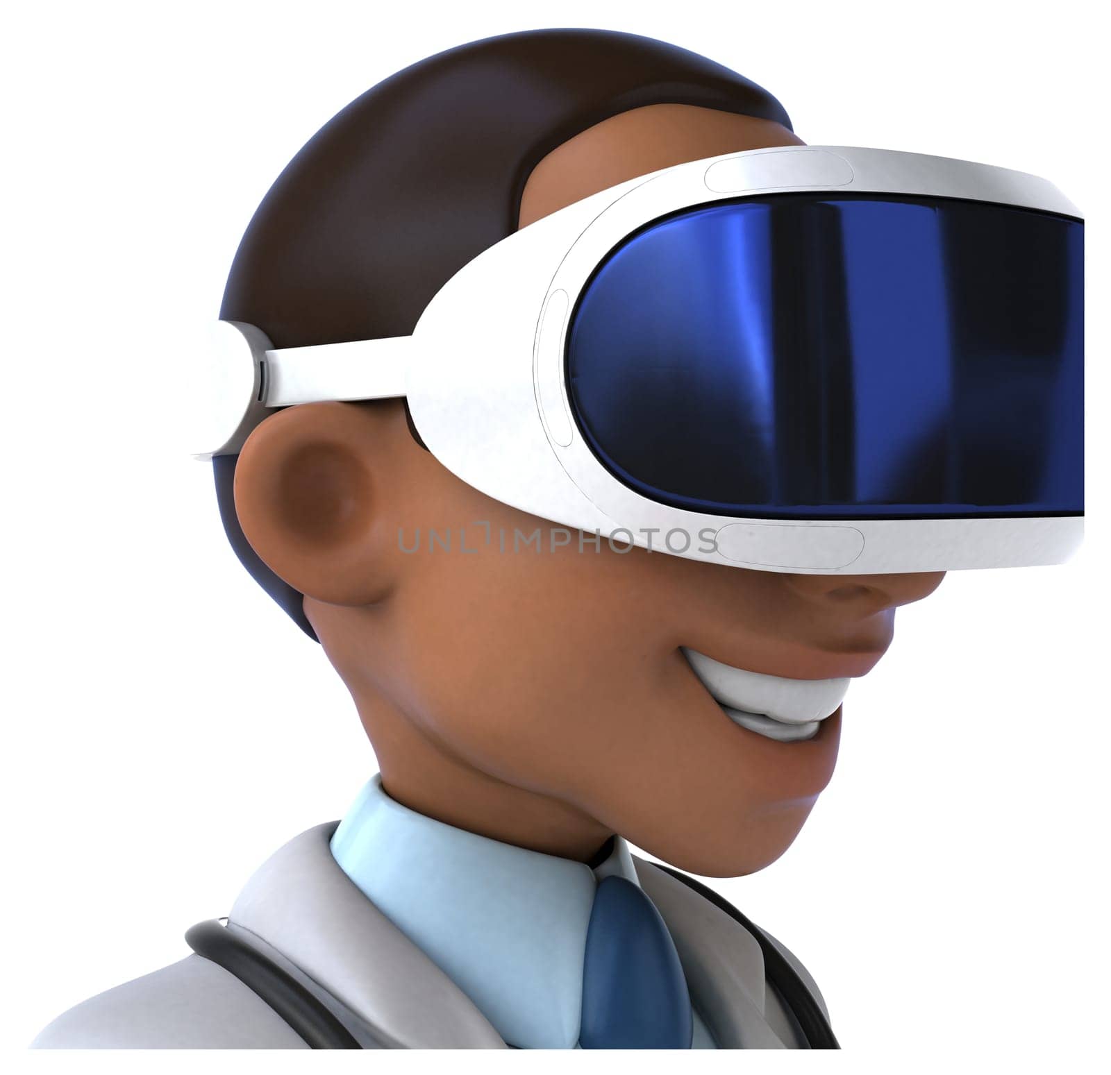 Fun 3D Illustration of a doctor with a VR Helmet