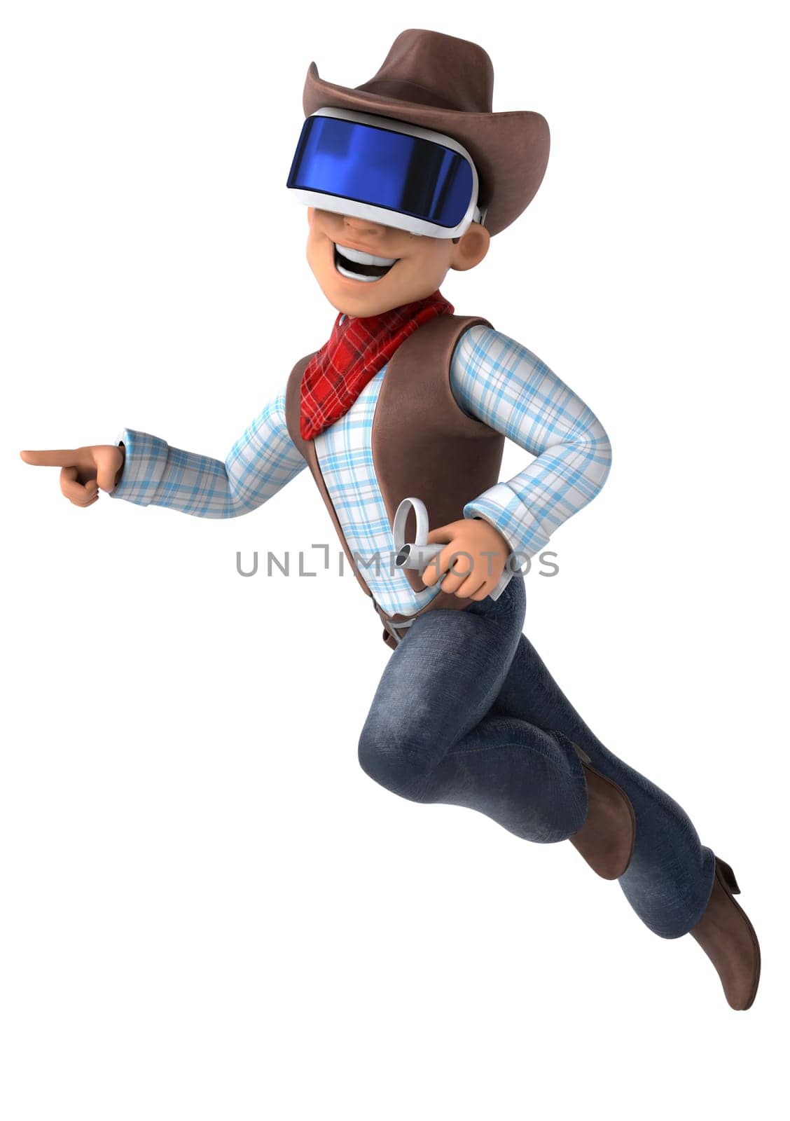 Fun 3D Illustration of a cowboy with a VR Helmet