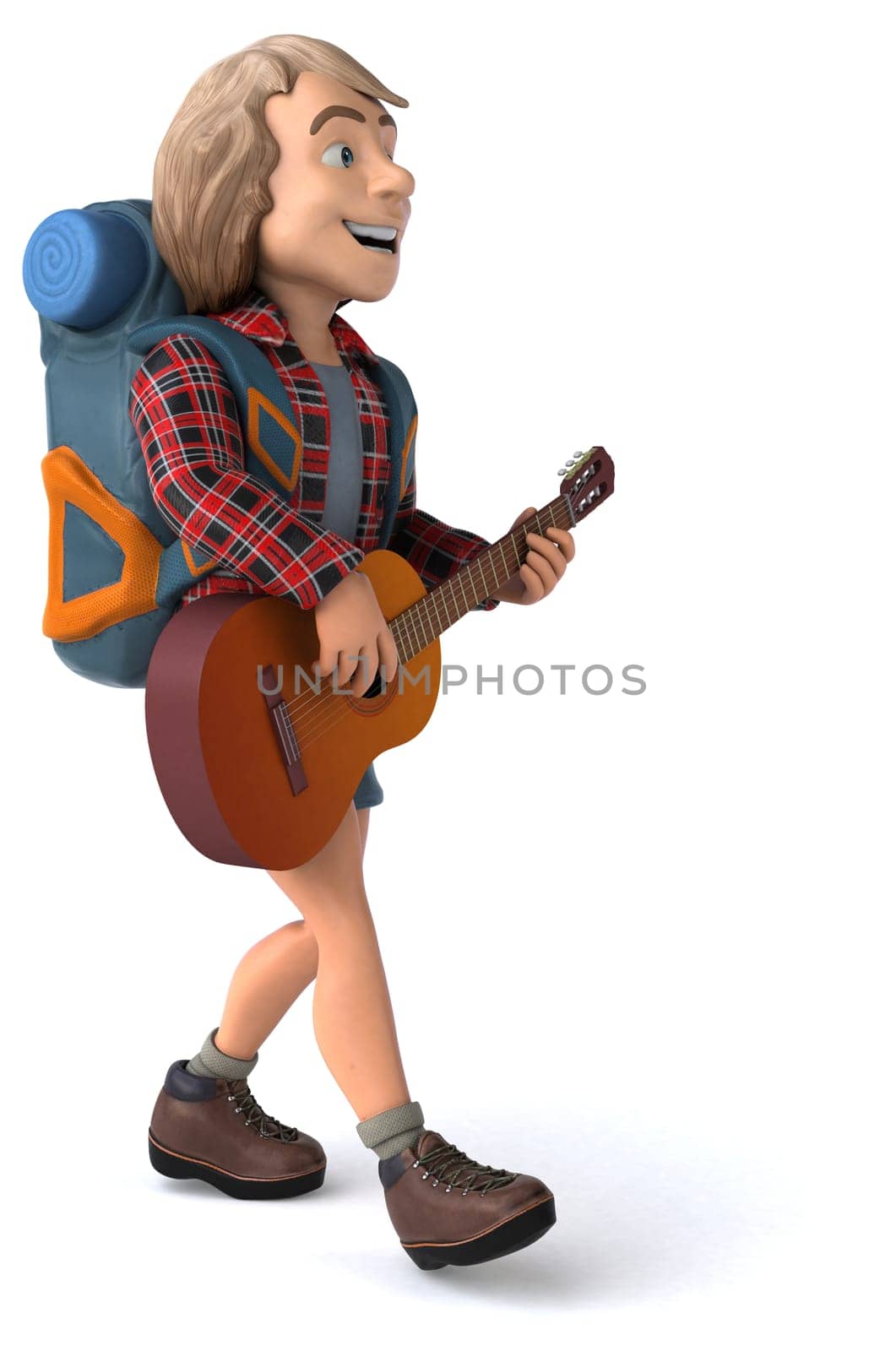 Man solo traveling backpacker - 3D Illustration