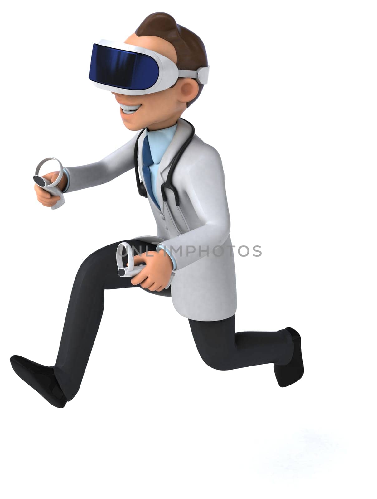 Fun 3D Illustration of a doctor with a VR Helmet