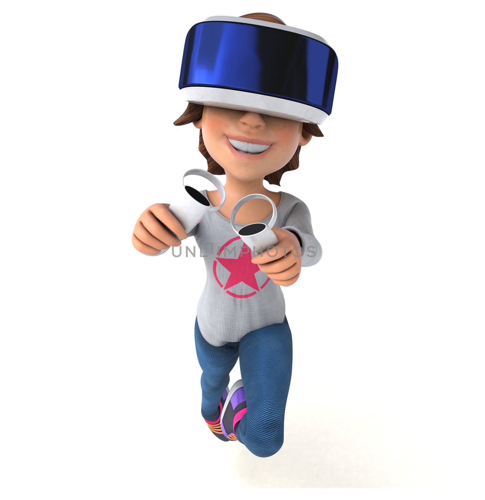 Fun 3D Illustration of a teenage girl with a VR Helmet
