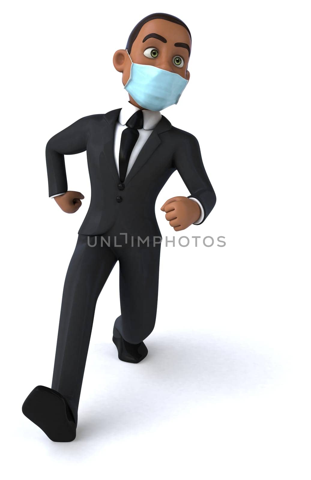 Fun 3D illustration of a black business man with a mask