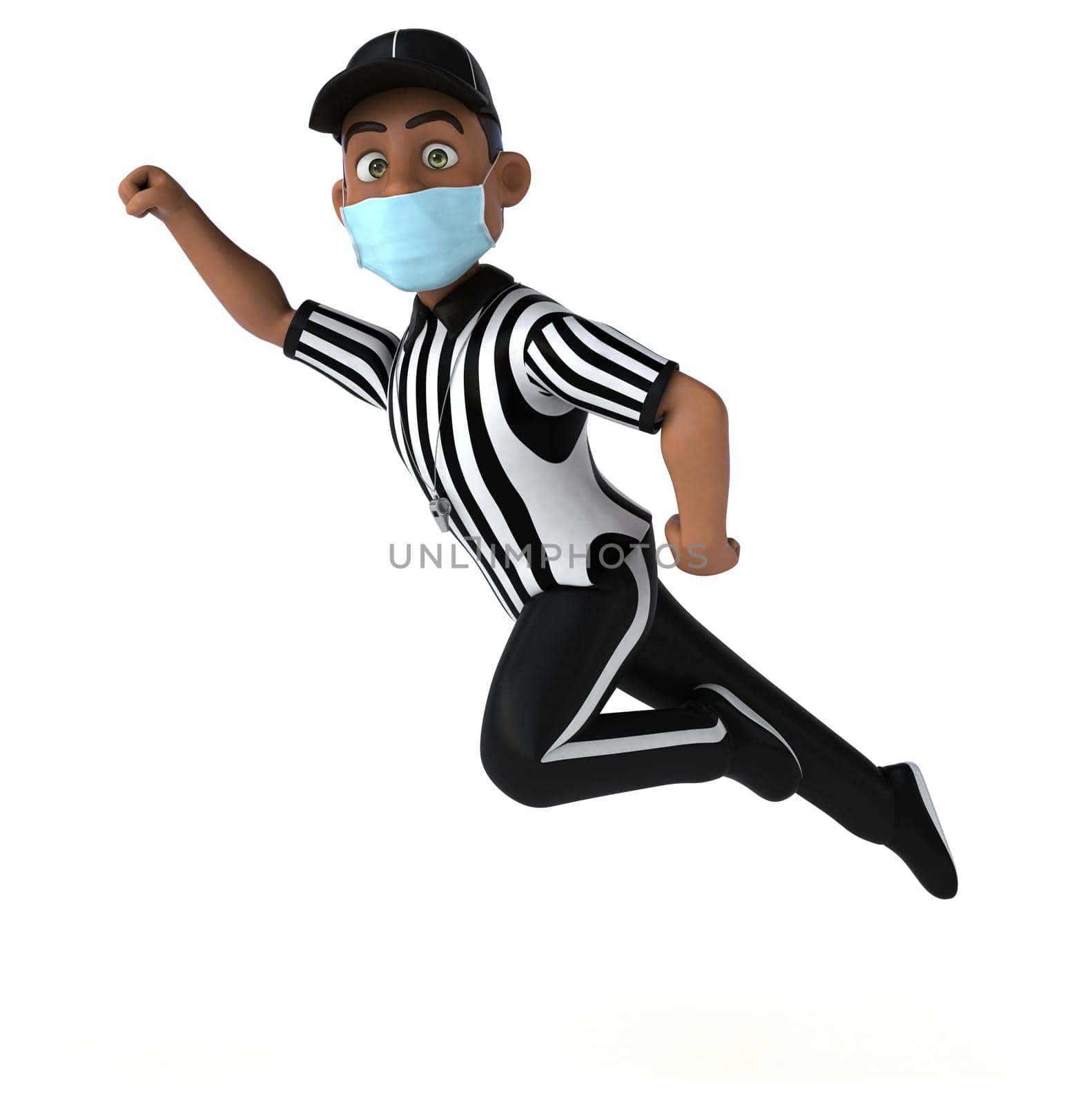 Fun 3D illustration of a black referee with a mask