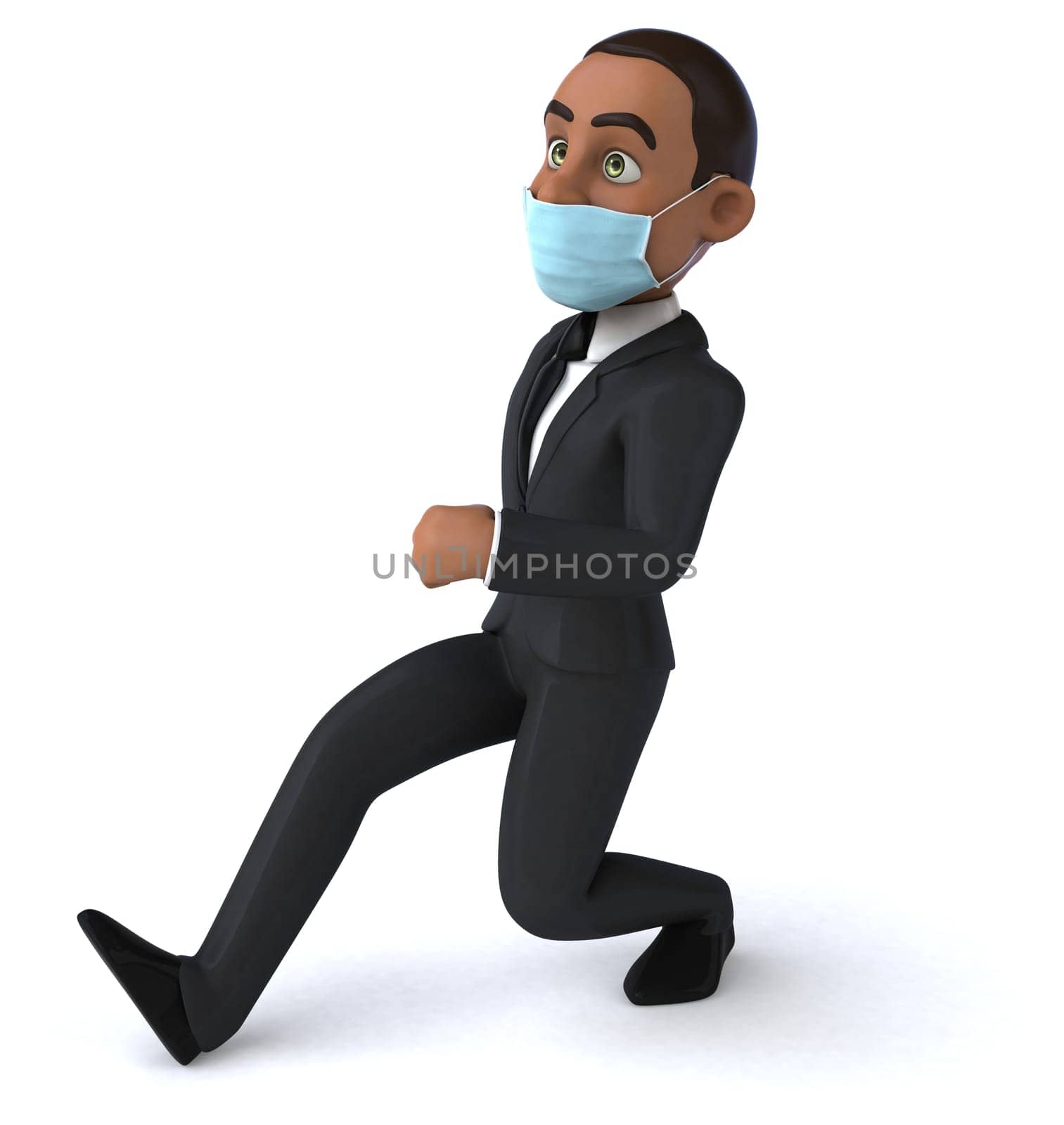 Fun 3D illustration of a black business man with a mask