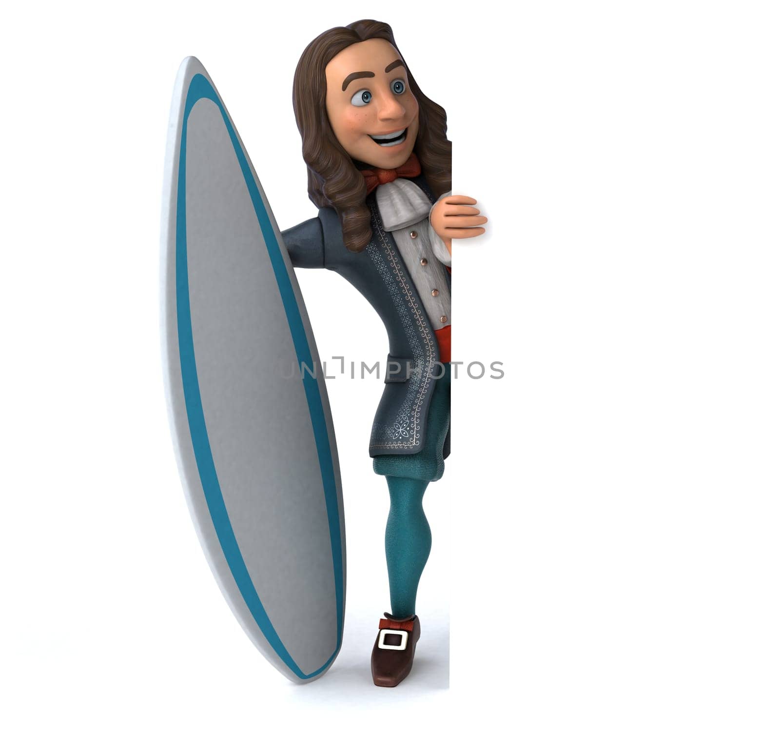 3D Illustration of a cartoon man in historical baroque costume