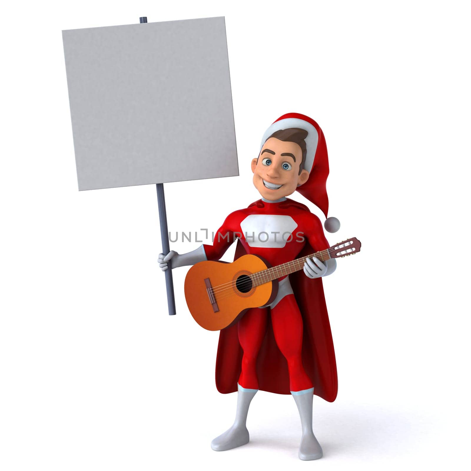 Fun 3D illustration of a fun super santa claus