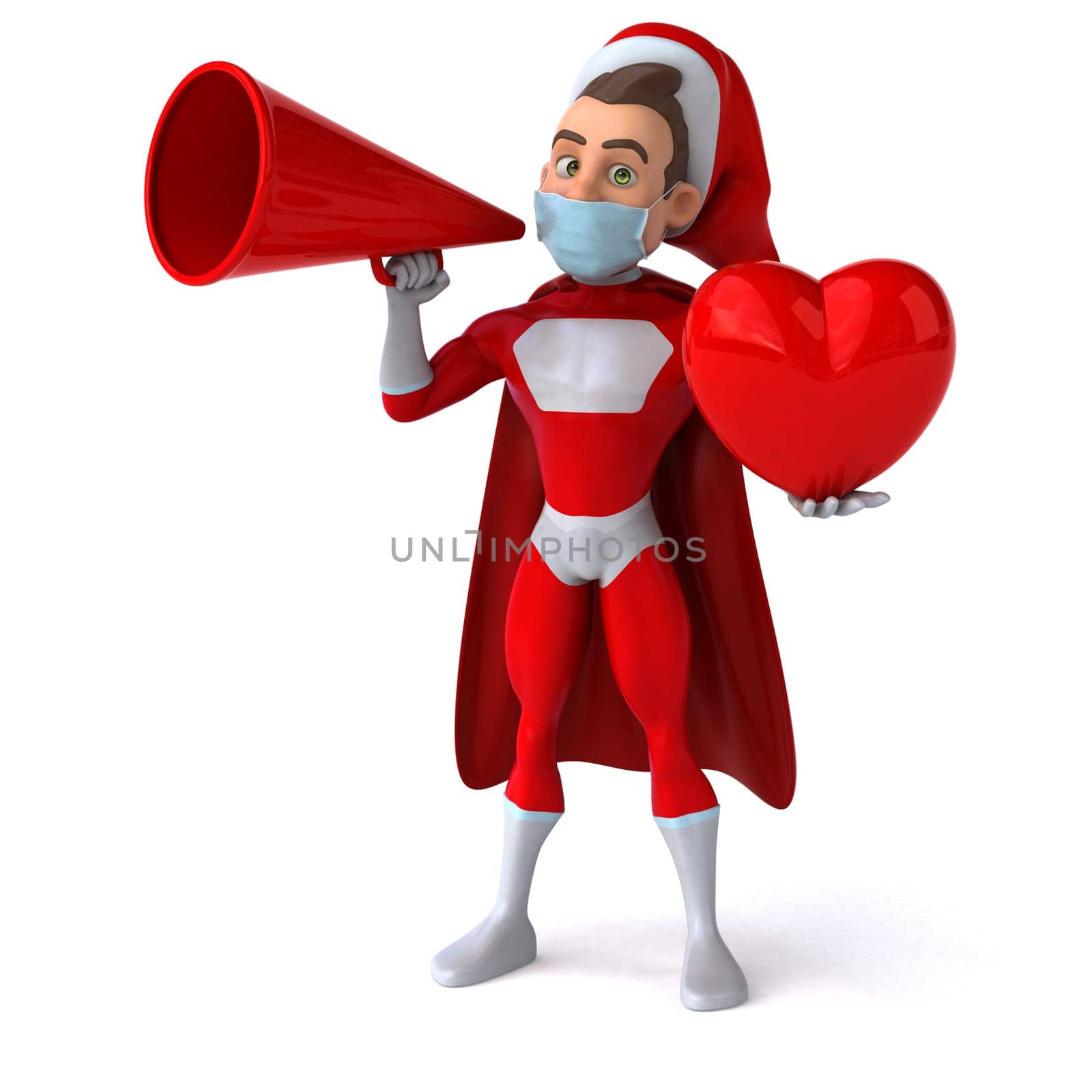 Fun 3D illustration of a cartoon Santa Claus with a mask
