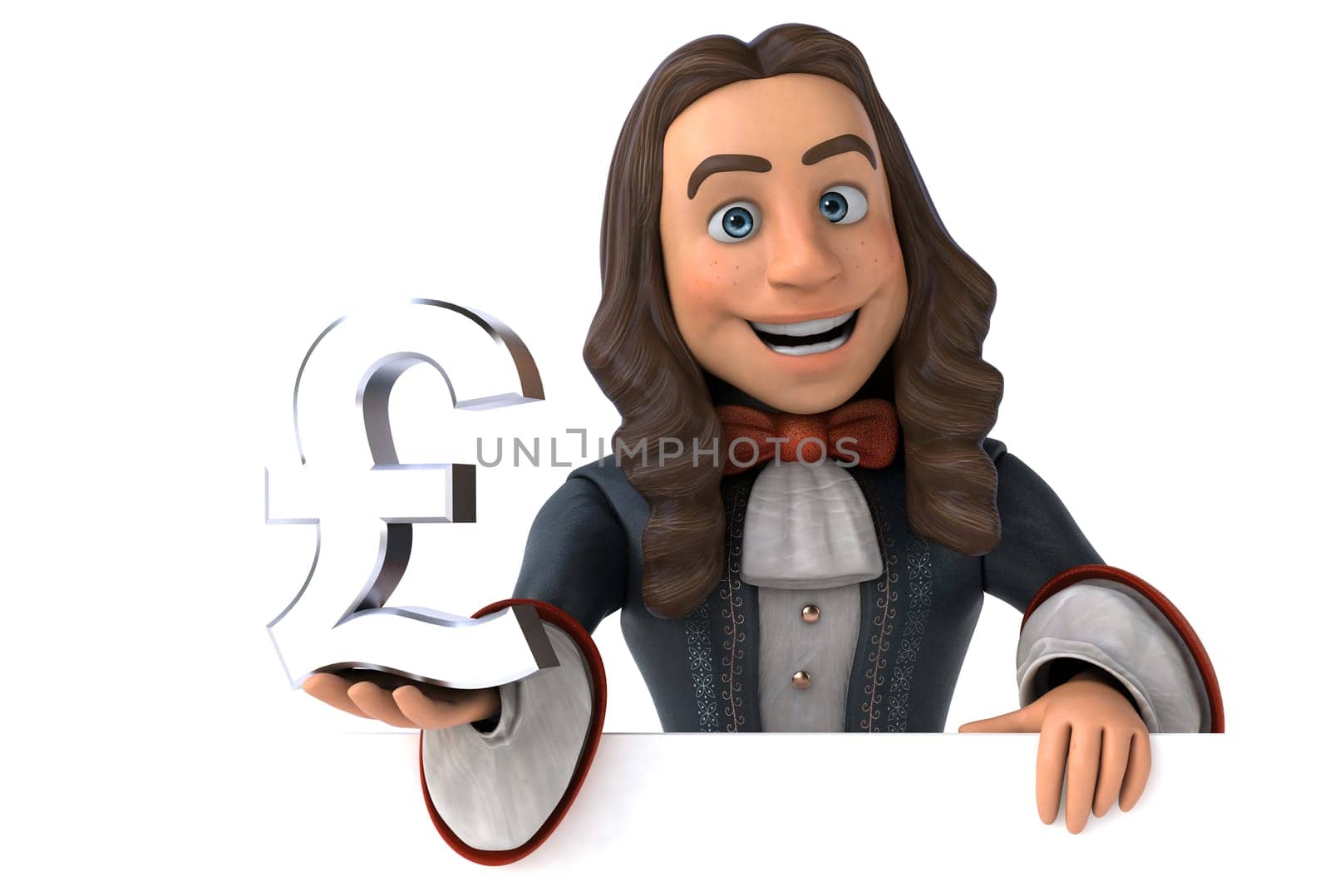 3D Illustration of a cartoon man in historical baroque costume