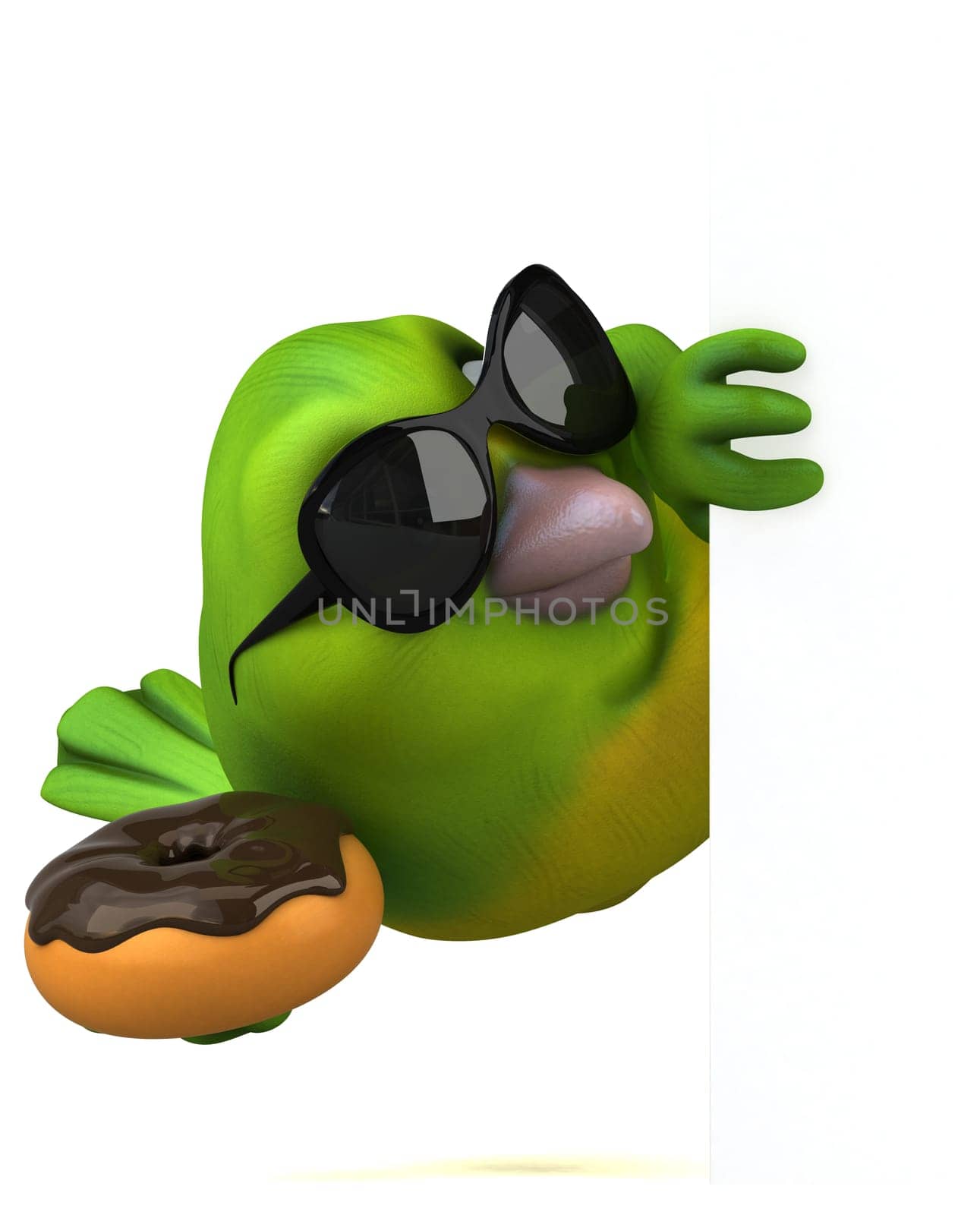 Fun green bird - 3D Illustration