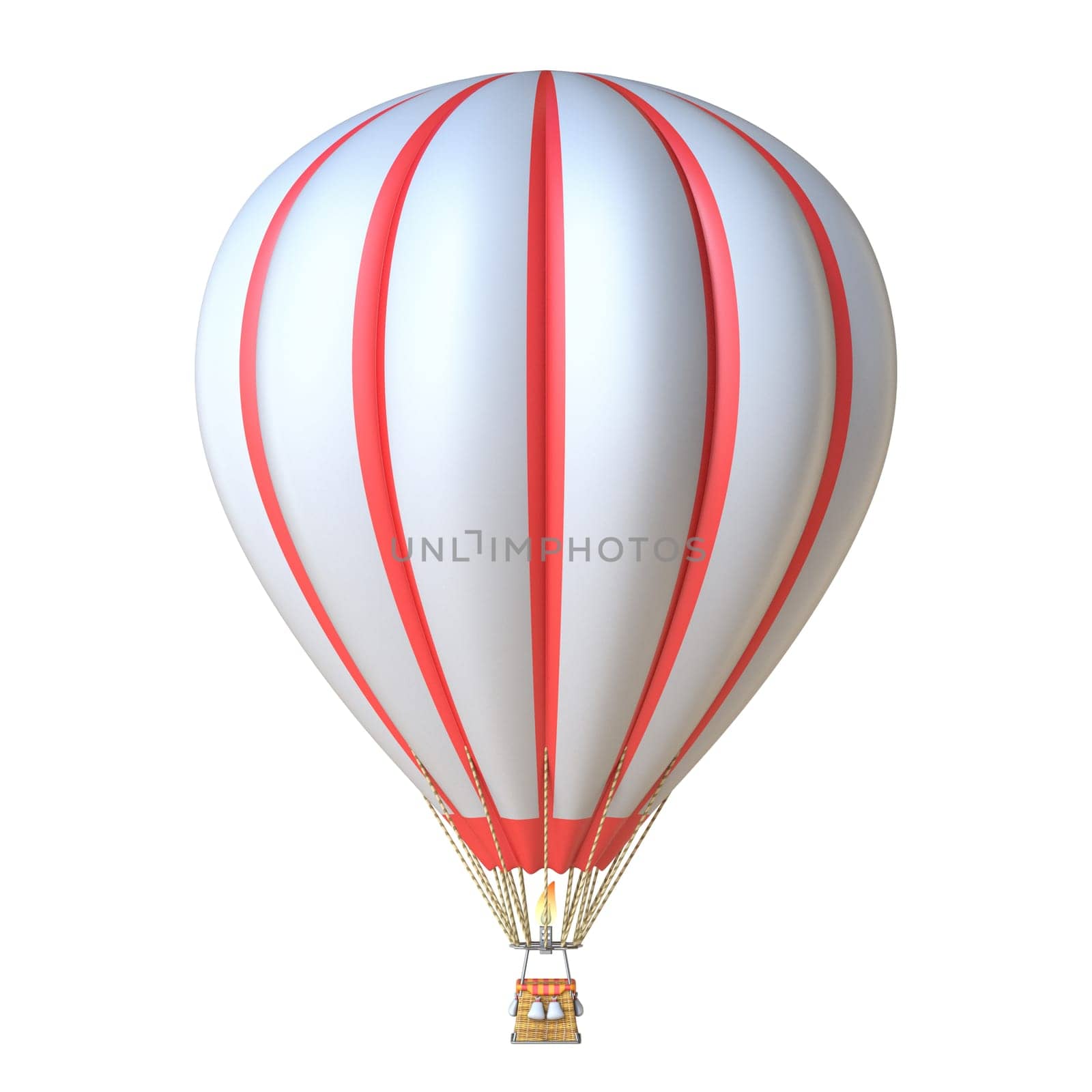 Hot air balloon with red stripes 3D render illustration isolated on white background