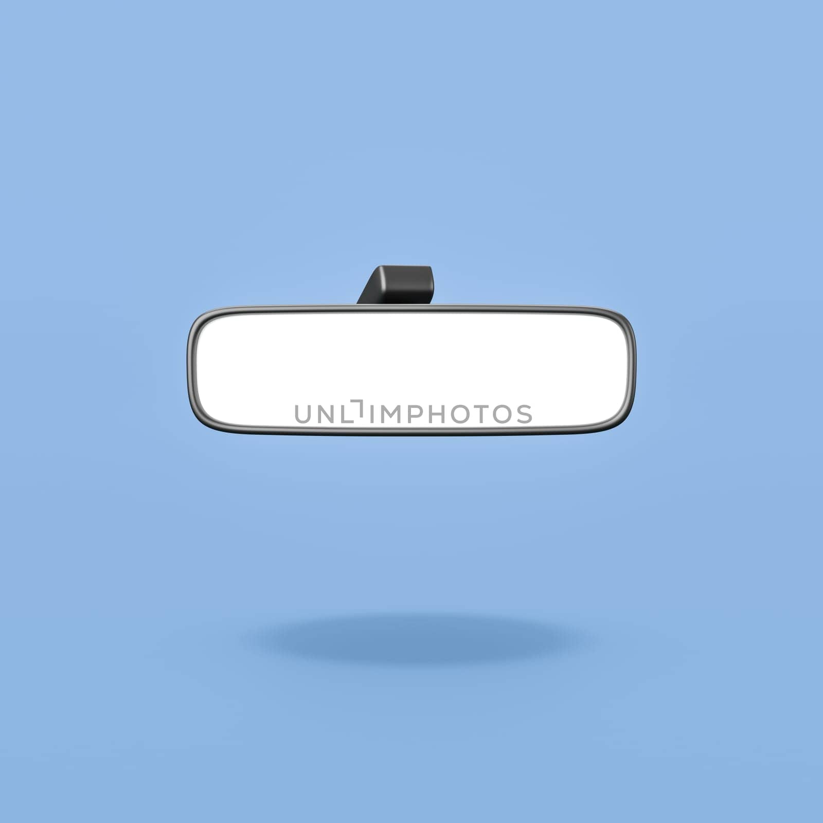 Blank Rearview Mirror Isolated on Flat Blue Background with Shadow 3D Illustration