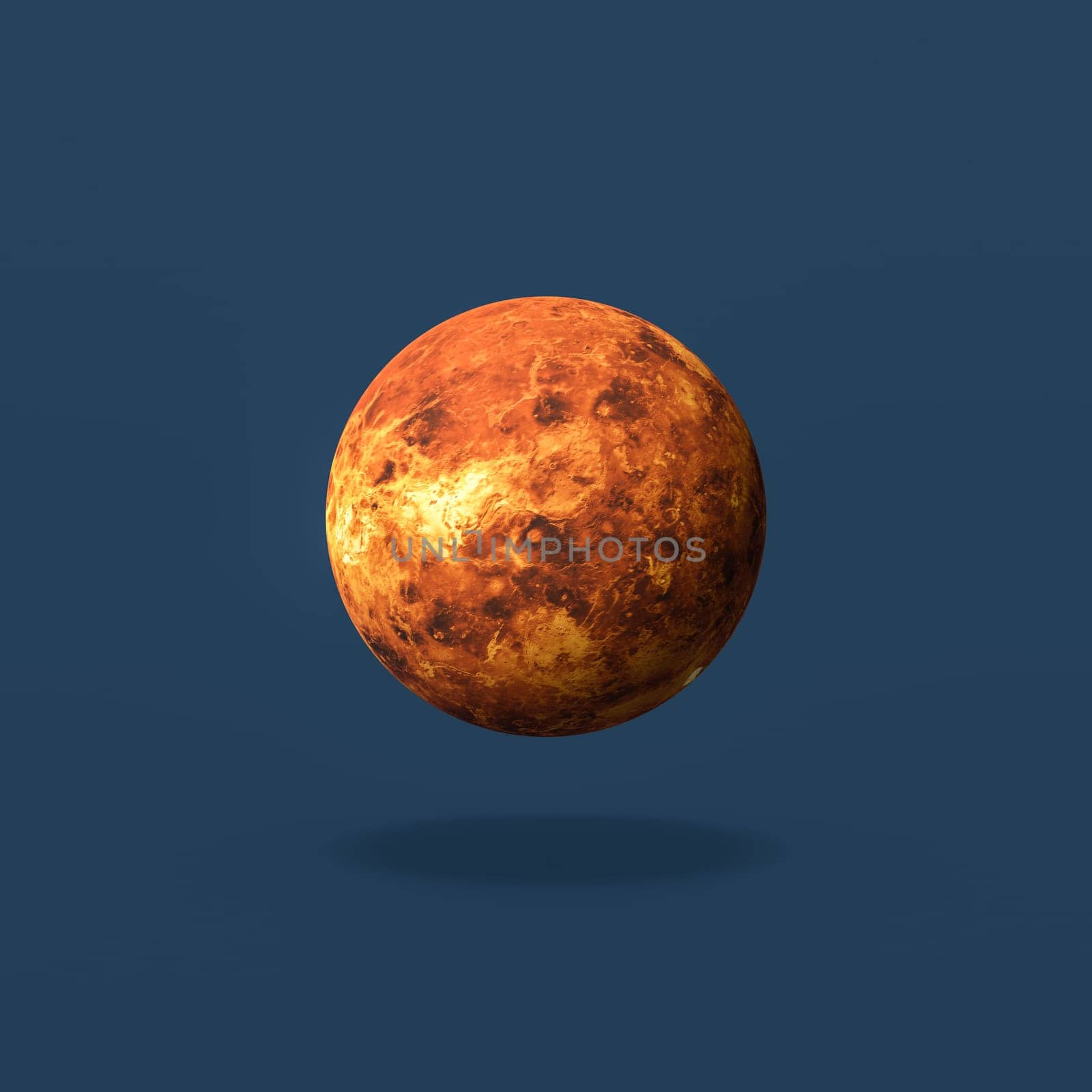 Venus Planet Surface Isolated on Flat Blue Background with Shadow 3D Illustration. Texture from solarsystemscope.com