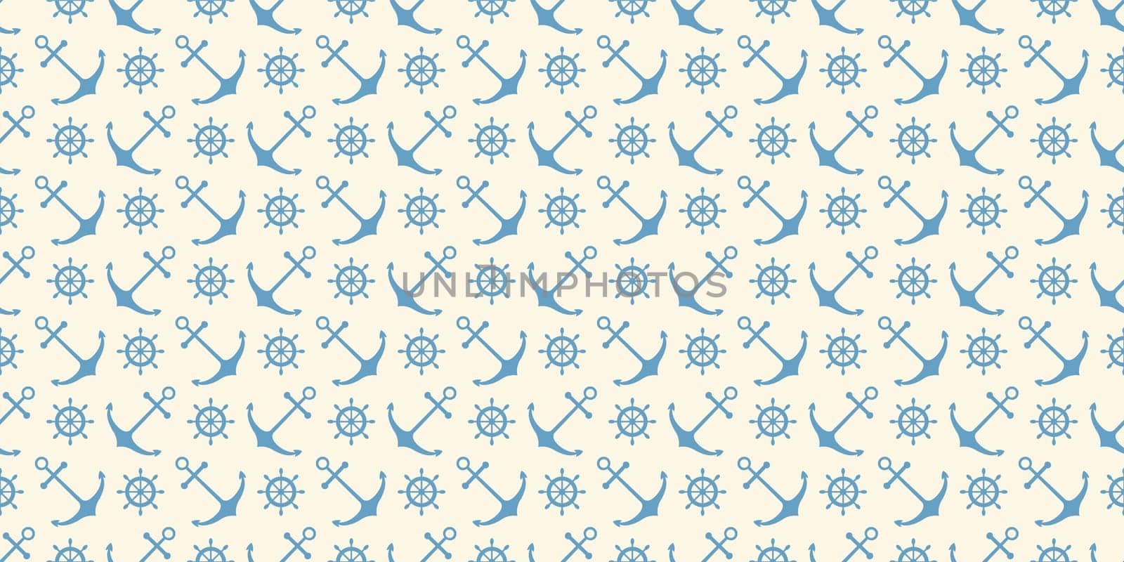 Nautical seamless pattern with ship wheels and anchors. Vector illustration