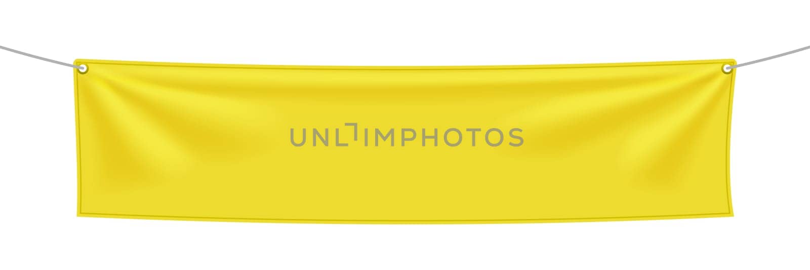 Yellow textile banner with folds, blank hanging fabric template. Empty mockup. Vector illustration isolated on white background
