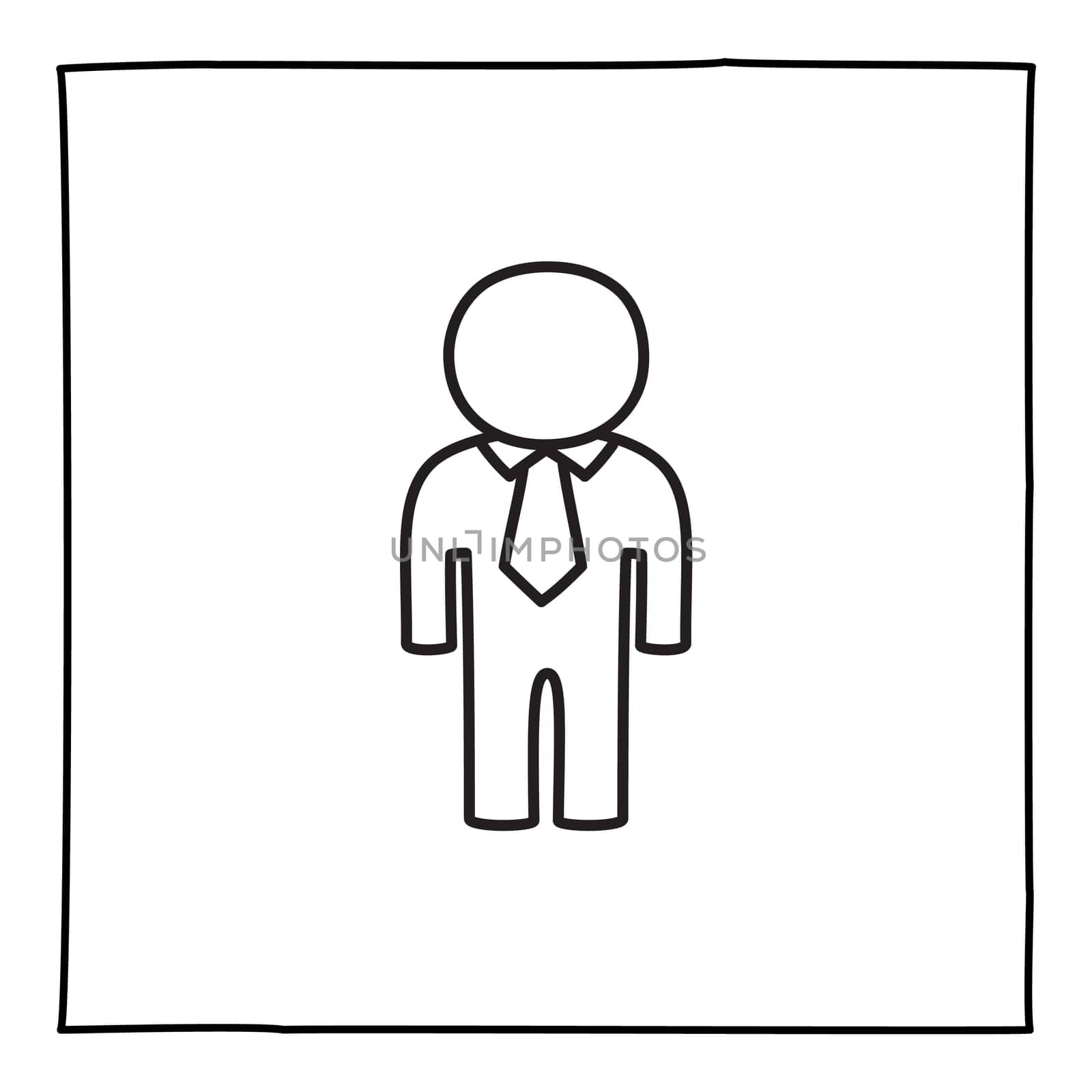 Doodle man or genderless person icon or logo, hand drawn with thin black line. Graphic design element isolated on white background. Vector illustration