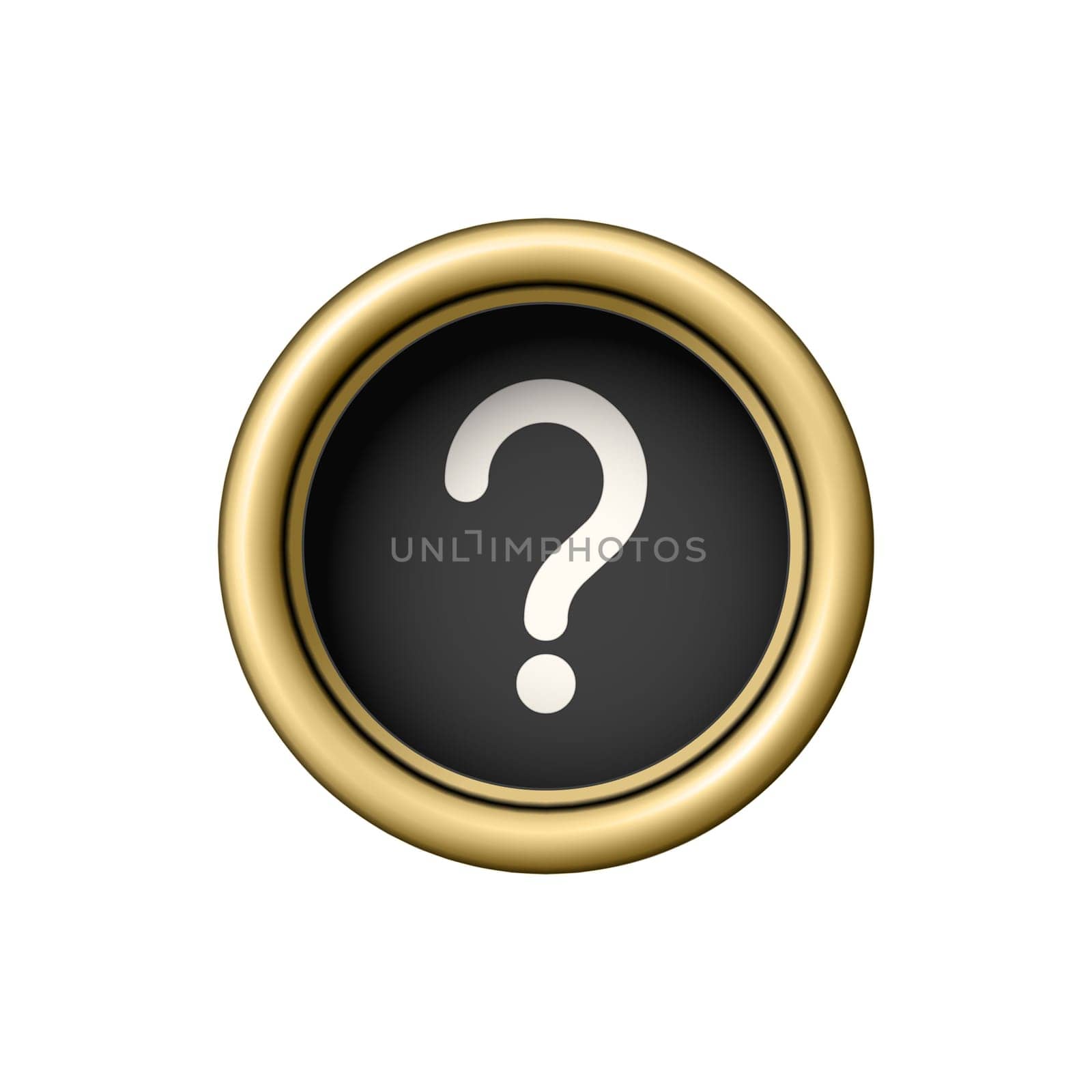 Question mark symbol. Vintage golden typewriter button isolated on white background. Graphic design element for scrapbooking, sticker, web site, symbol, icon. Vector illustration.