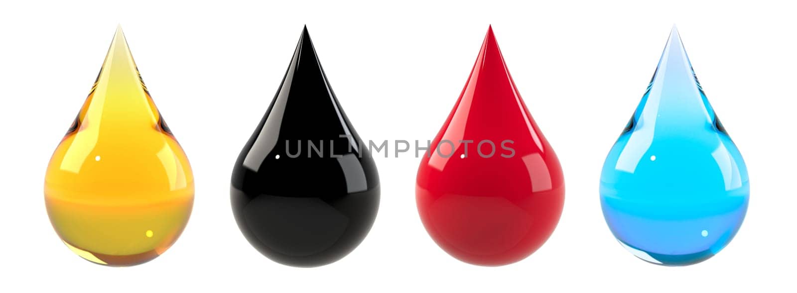 Oil drop isolated on white background. Cooking oil, honey or petroleum machine oil. Graphic design element for poster, flyer, manual, packaging. 3D illustration
