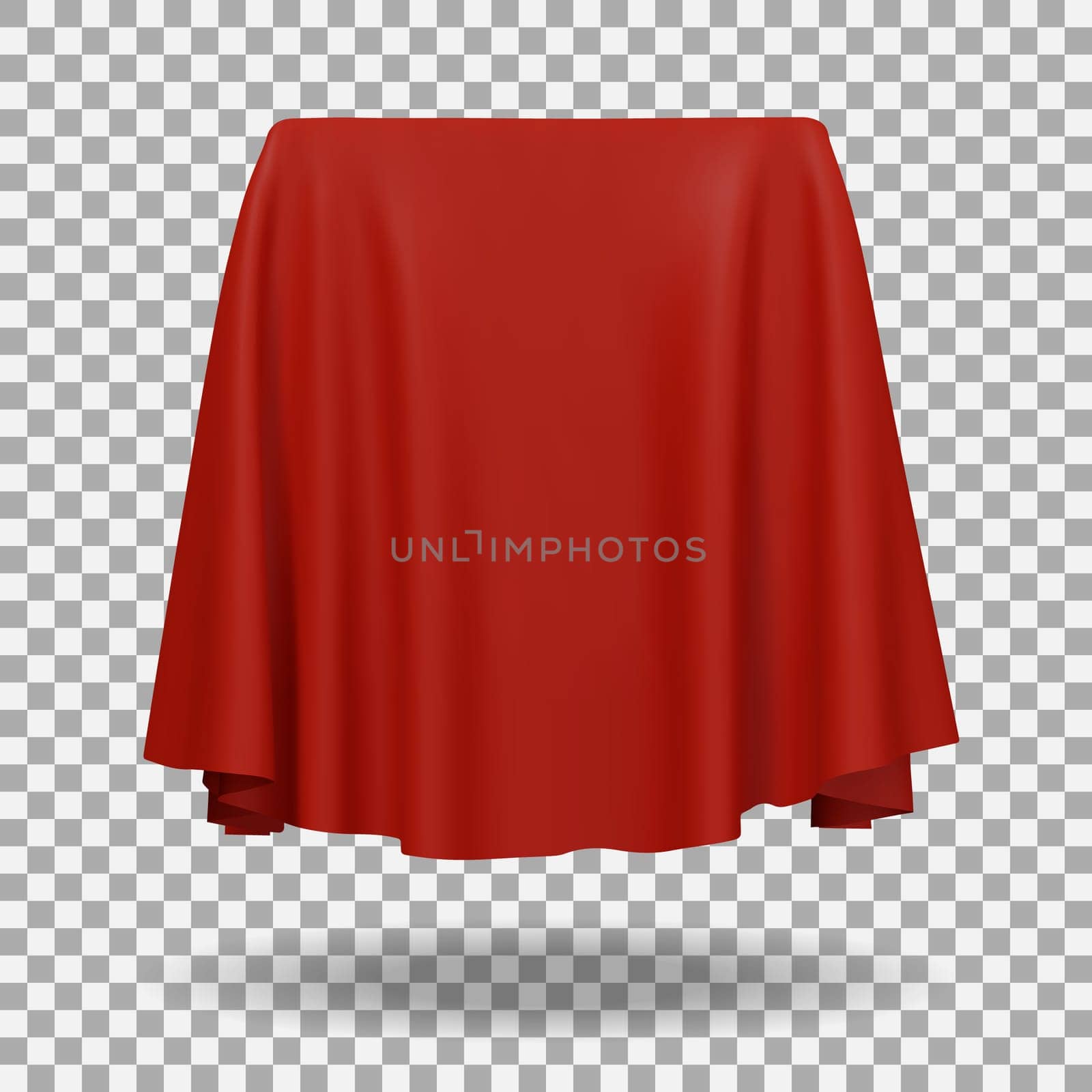 Red fabric covering a cube or rectangular shape,with shadow. Can be used as a stand for product display, draped table. Vector illustraion