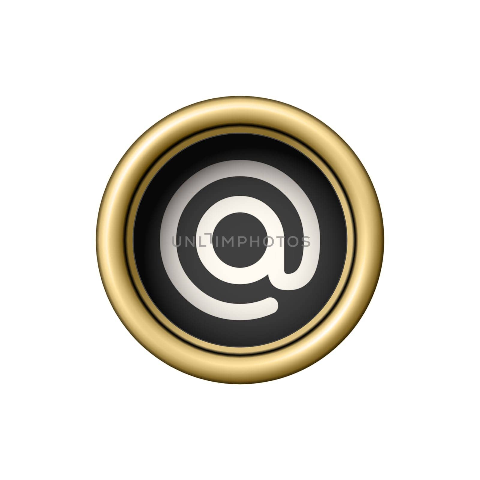 Commercial At Symbol. Vintage golden typewriter button isolated on white background. Vector illustration.