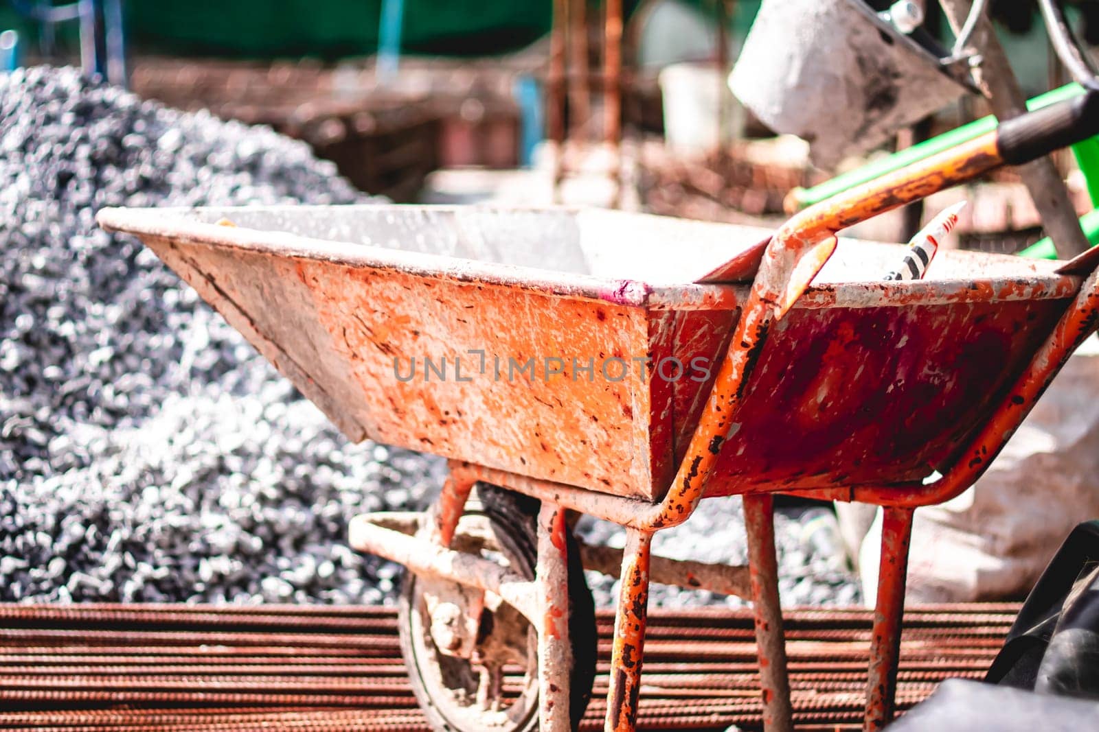 small cart on construction site  unfinished building