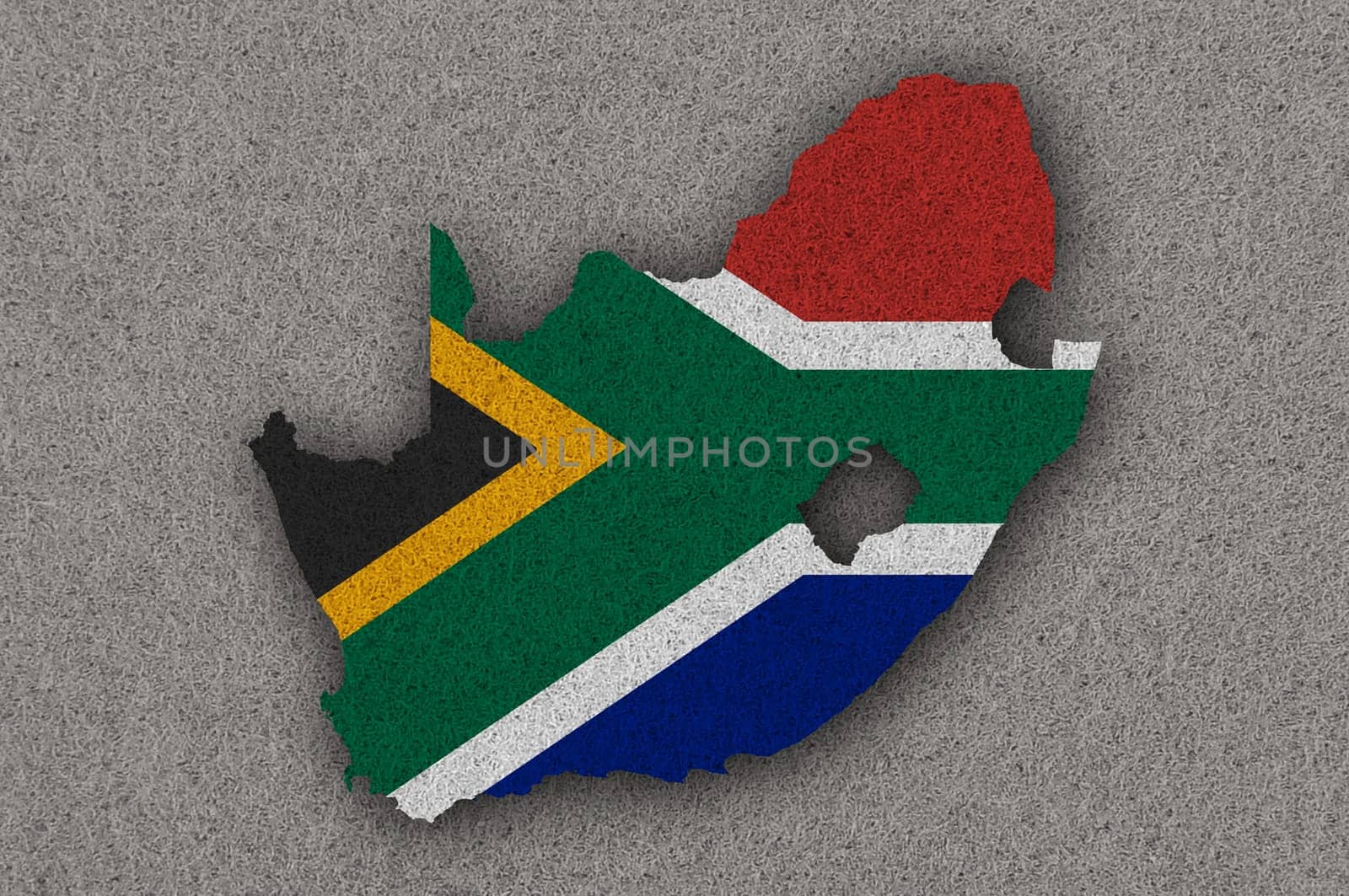 Map and flag of South Africa on felt
