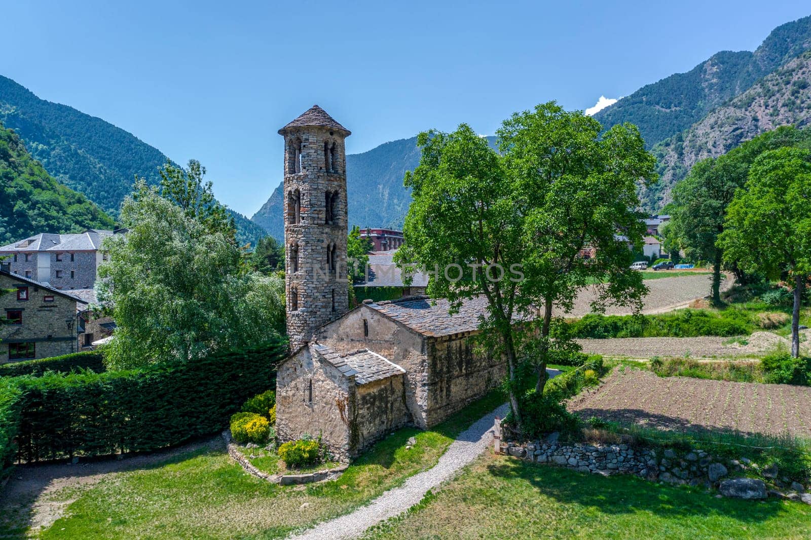 Santa Coloma church of pre-Romanesque structure at Andorra. The cultural landscape of Madriu-Perafita-Claror Valley is UNESCO World Heritage Site