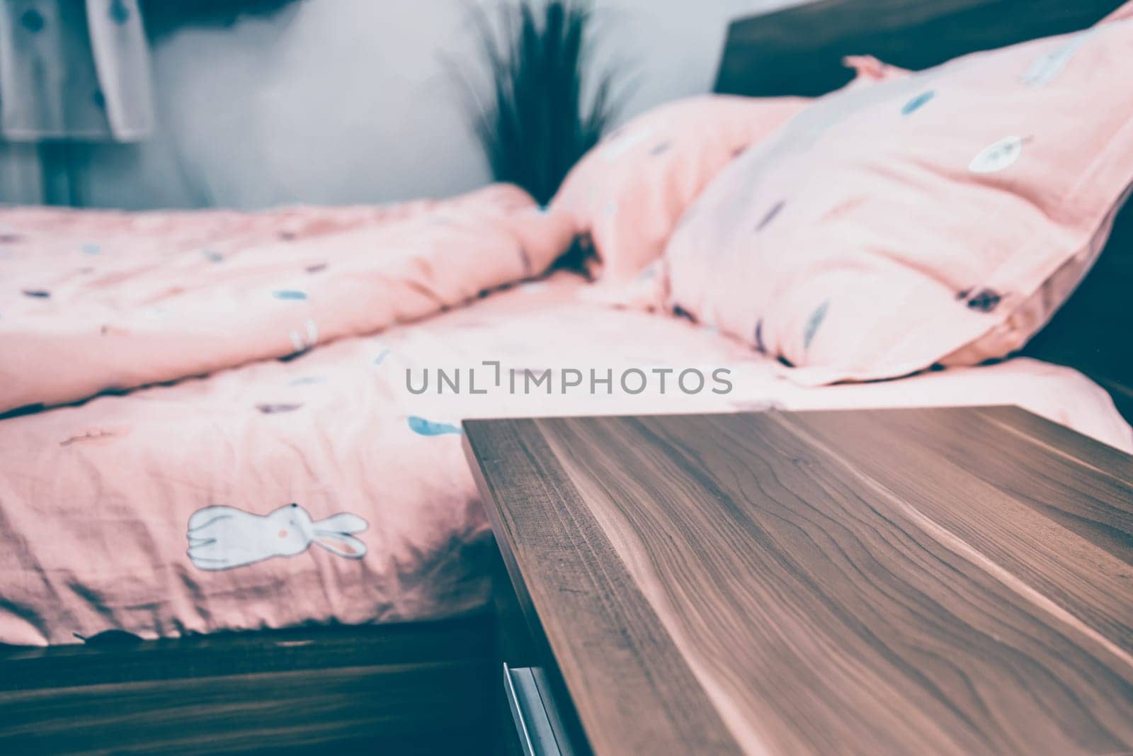 Bright, cute and cozy home bedroom interior design - close up photo