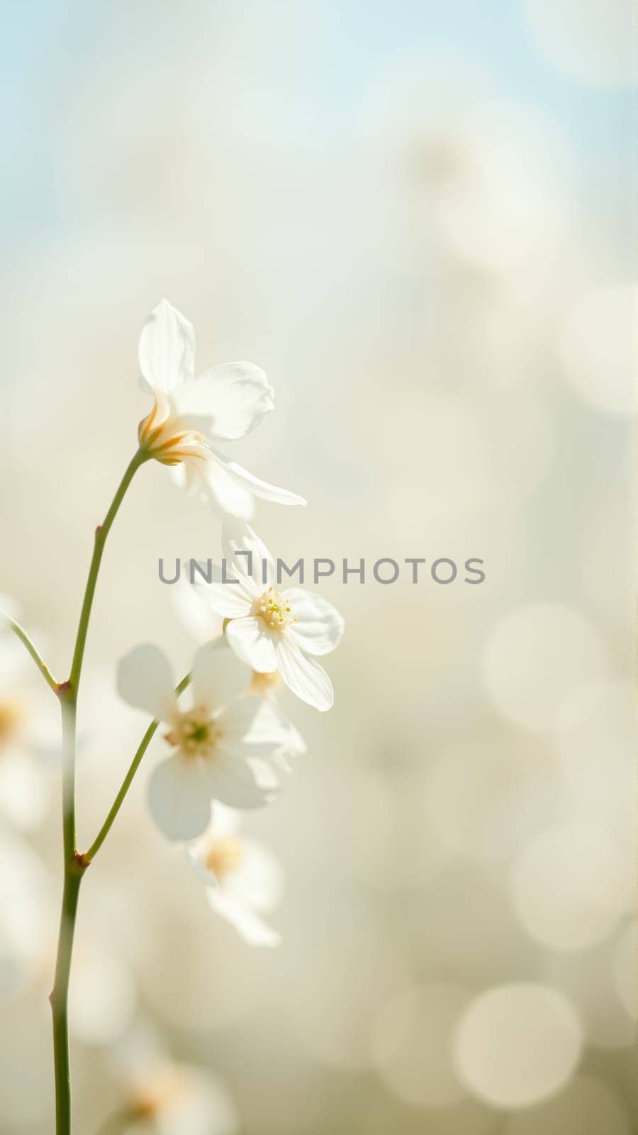 Delicate spring flowers in backlit sunlight, blurred background. High quality photo