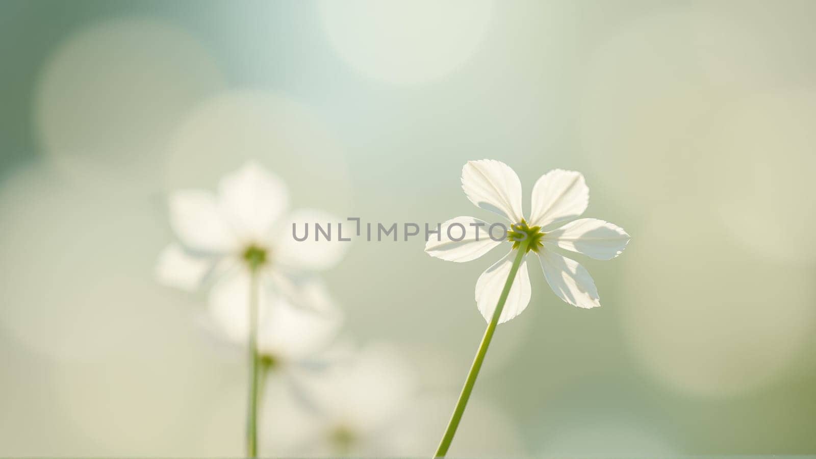 Delicate spring flowers in backlit sunlight, blurred background. High quality photo