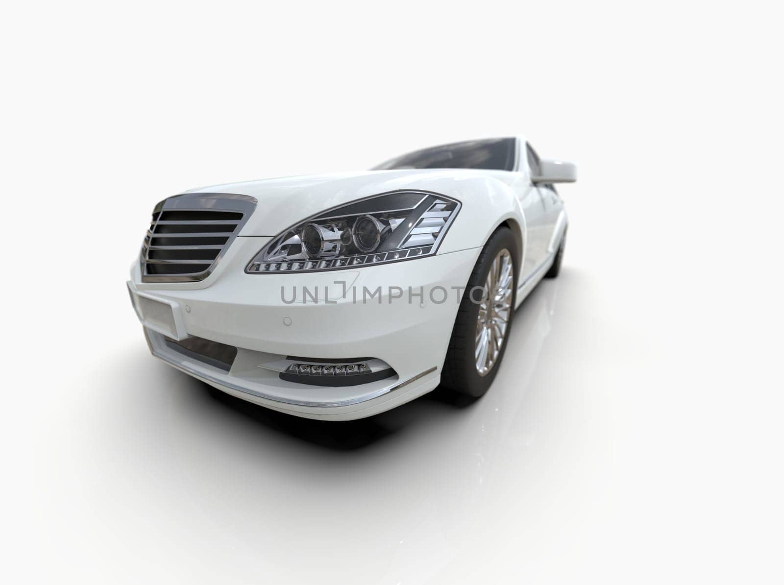 Generic and Brandless Luxury Car Isolated on White 3d Illustration, Contemporary Sedan Studio, Dealership Automobile Industry, Auto Transport, Infographics Automotive Background, City Vehicle Template