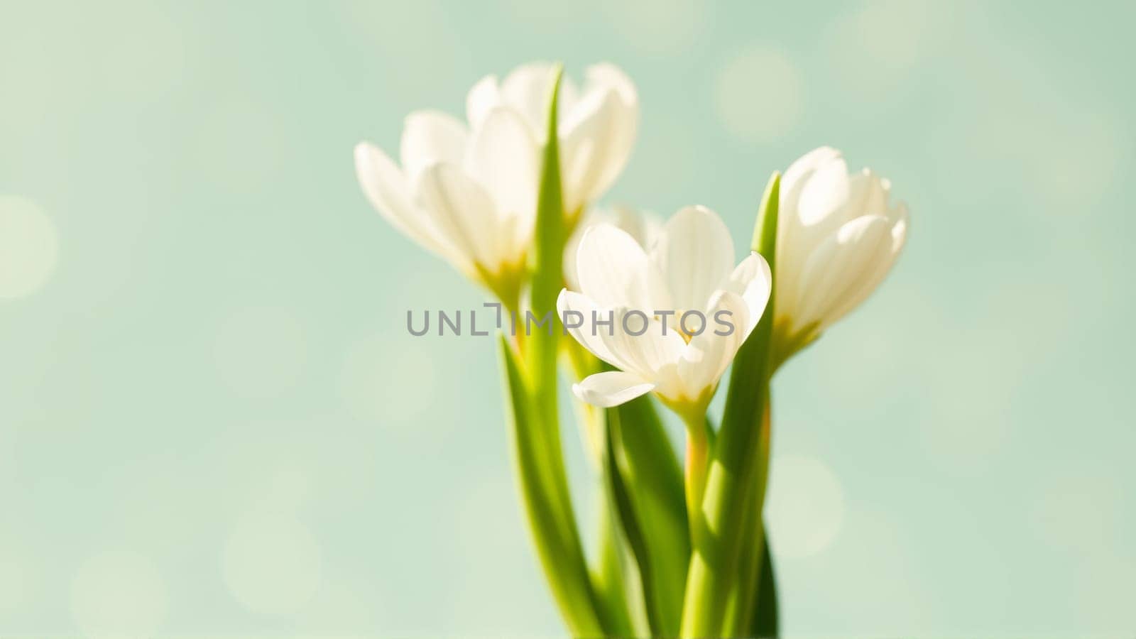 Delicate spring flowers in backlit sunlight, blurred background. High quality photo