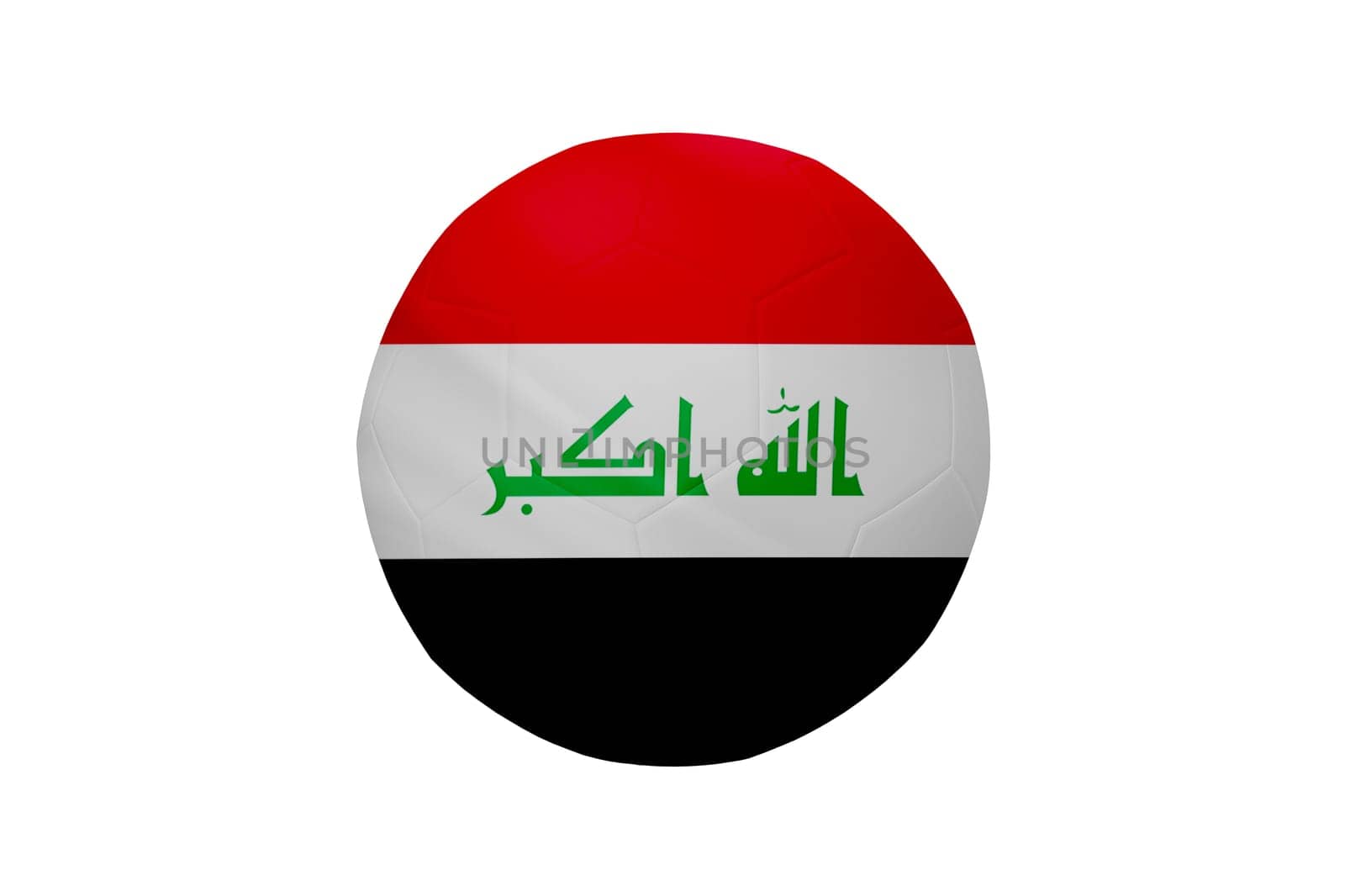 Football in the colors of the Iraq flag isolated on white background. In a conceptual championship image supporting Iraq.