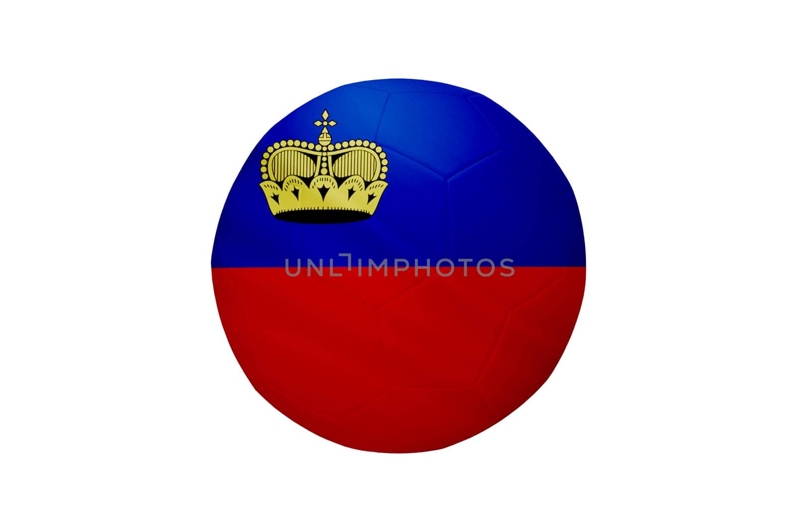 Football in the colors of the Liechtenstein flag isolated on white background. In a conceptual championship image supporting Liechtenstein.