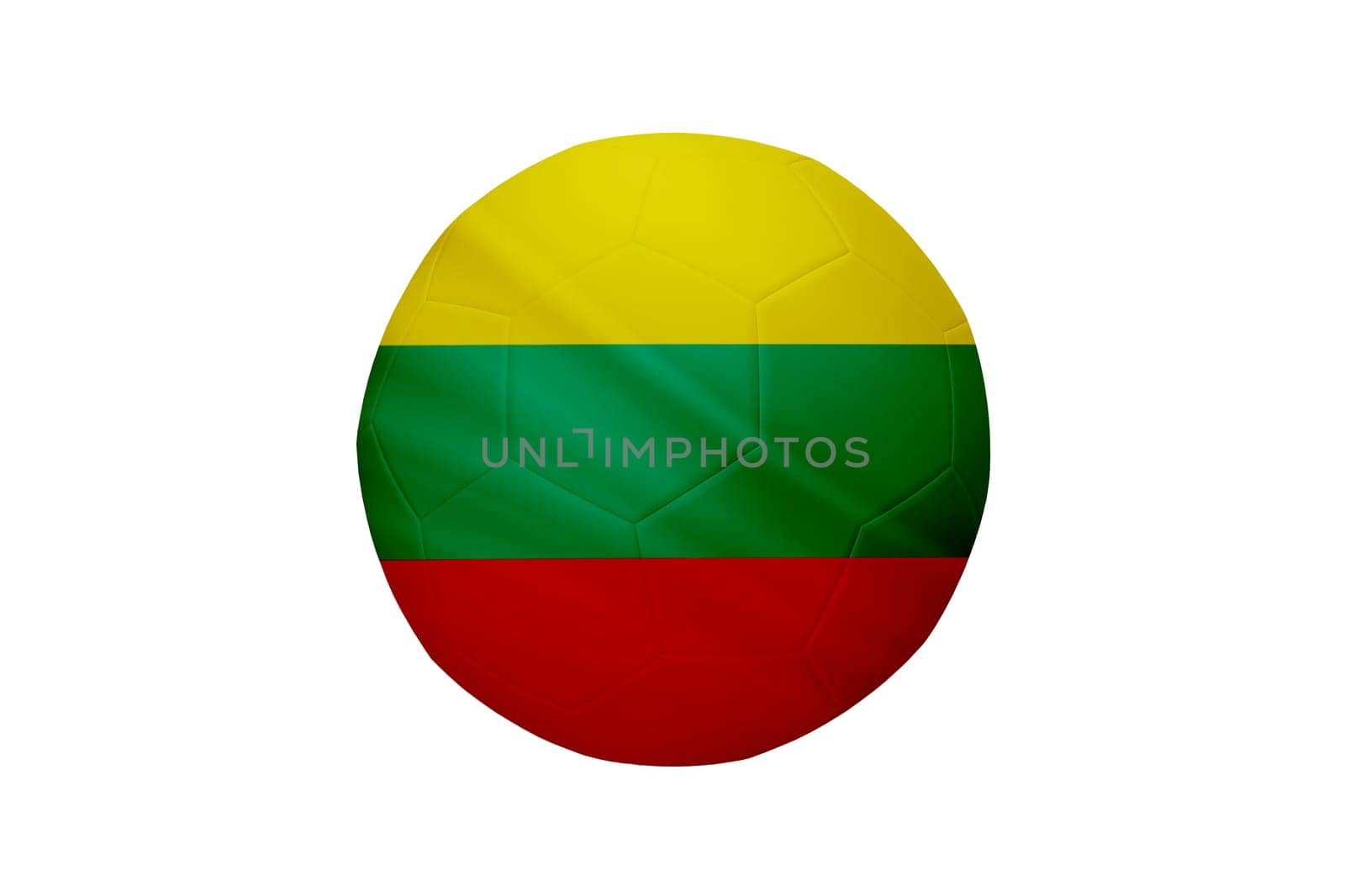Football in the colors of the Lithuania flag isolated on white background. In a conceptual championship image supporting Lithuania.