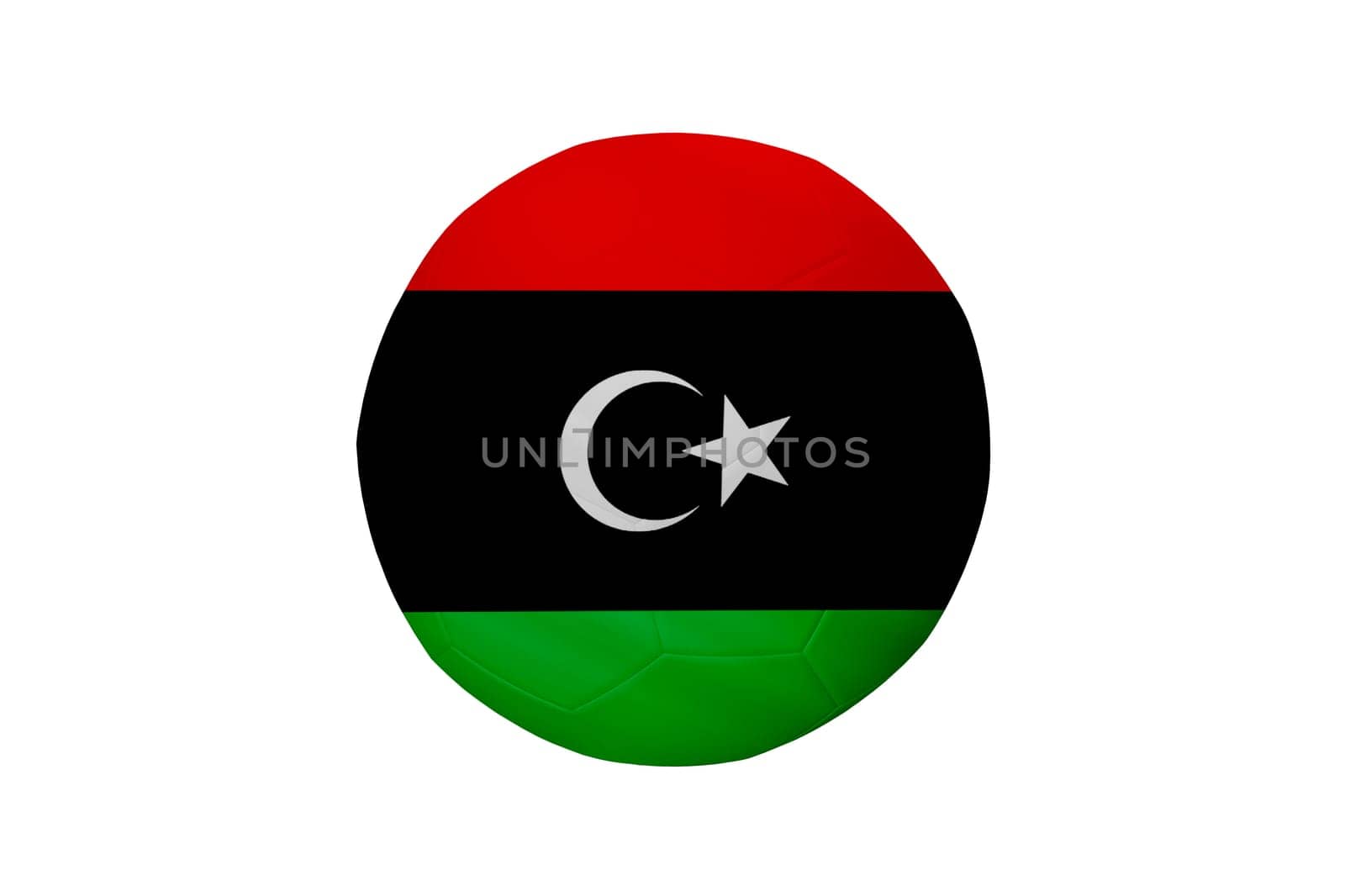 Football in the colors of the Libya flag isolated on white background. In a conceptual championship image supporting Libya.