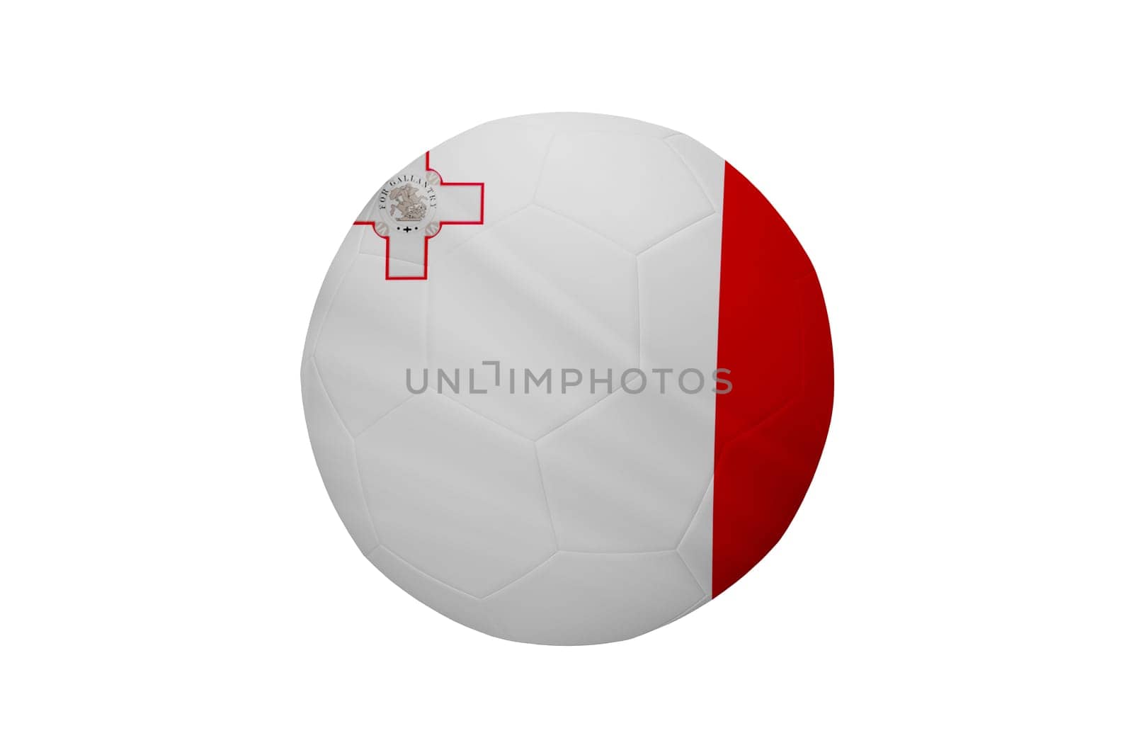 Football in the colors of the Malta flag isolated on white background. In a conceptual championship image supporting Malta.