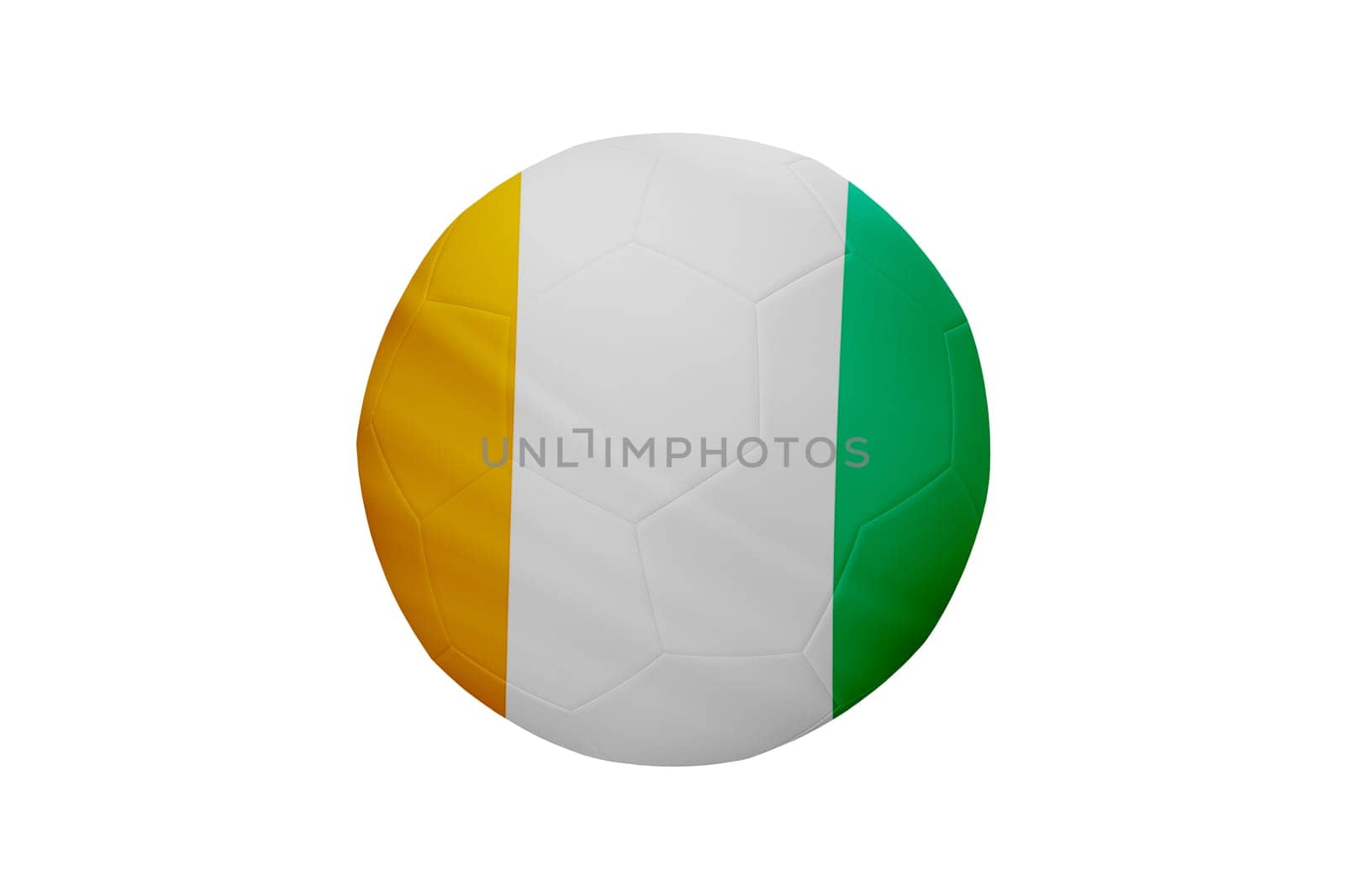 Football in the colors of the C te d'Ivoire flag isolated on white background. In a conceptual championship image supporting C te d'Ivoire.