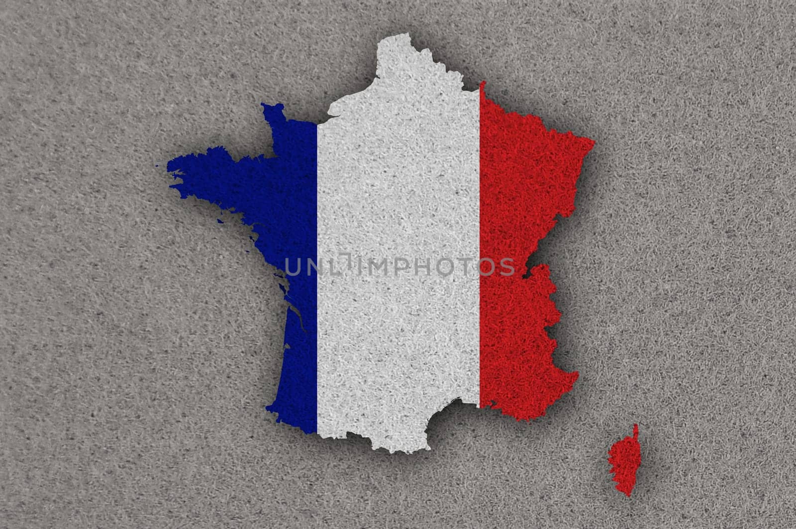 Map and flag of France on felt