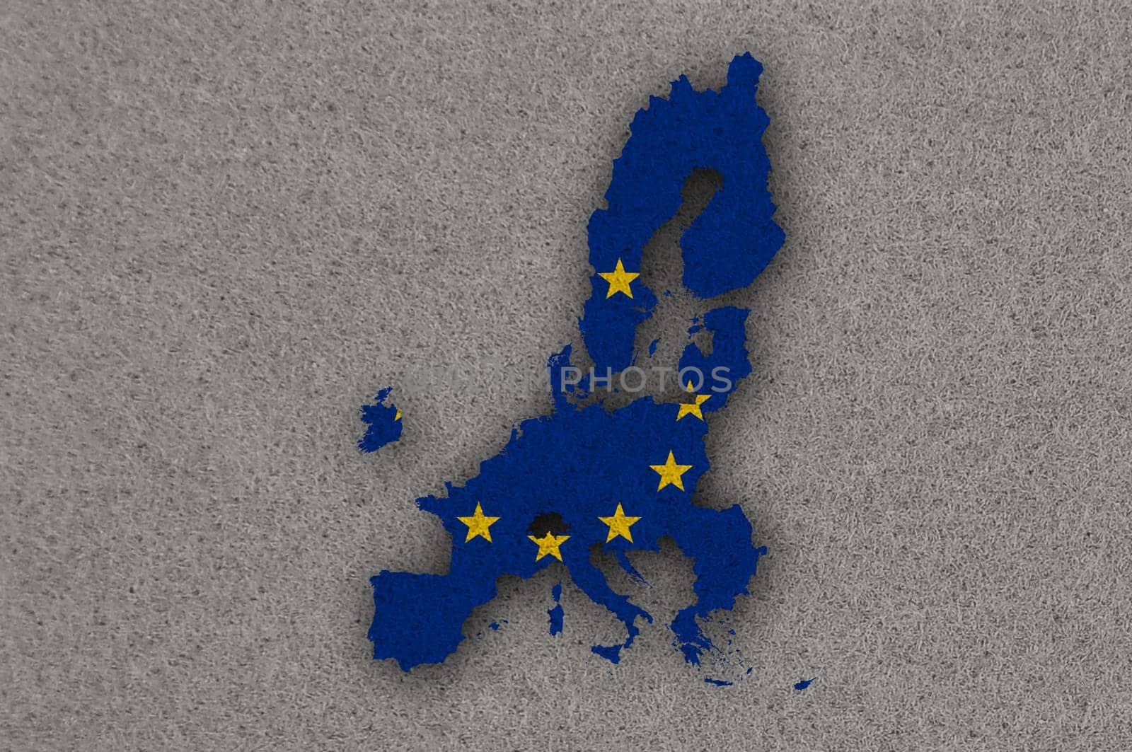Map and flag of European Union on felt