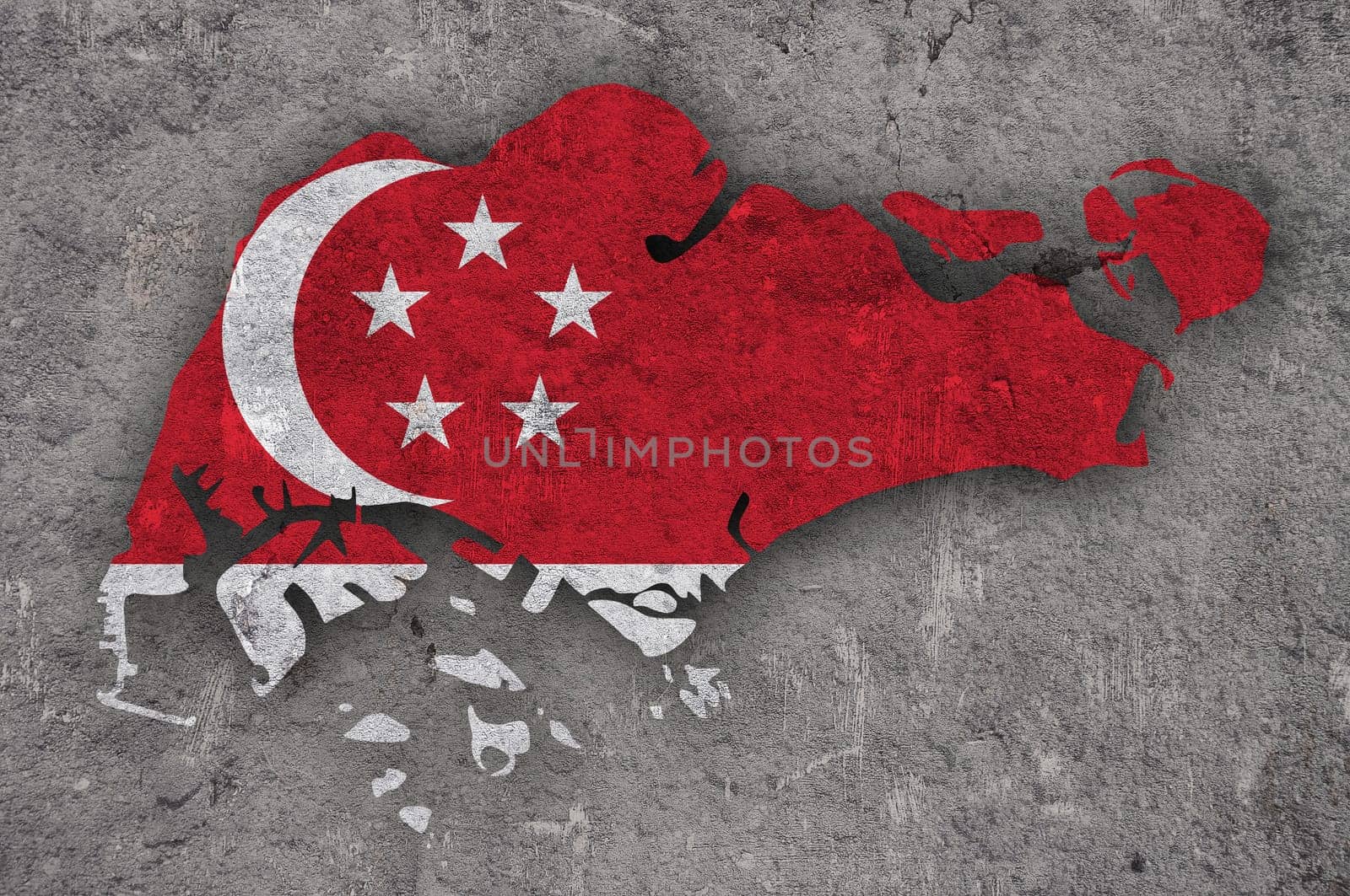 Map and flag of Singapur on weathered concrete