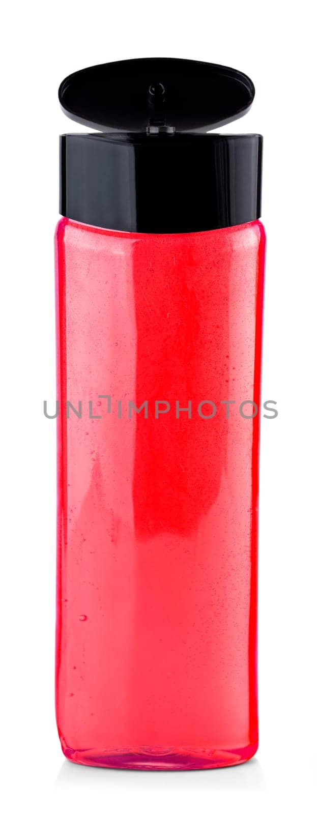 The red Shampoo bottle on a white background