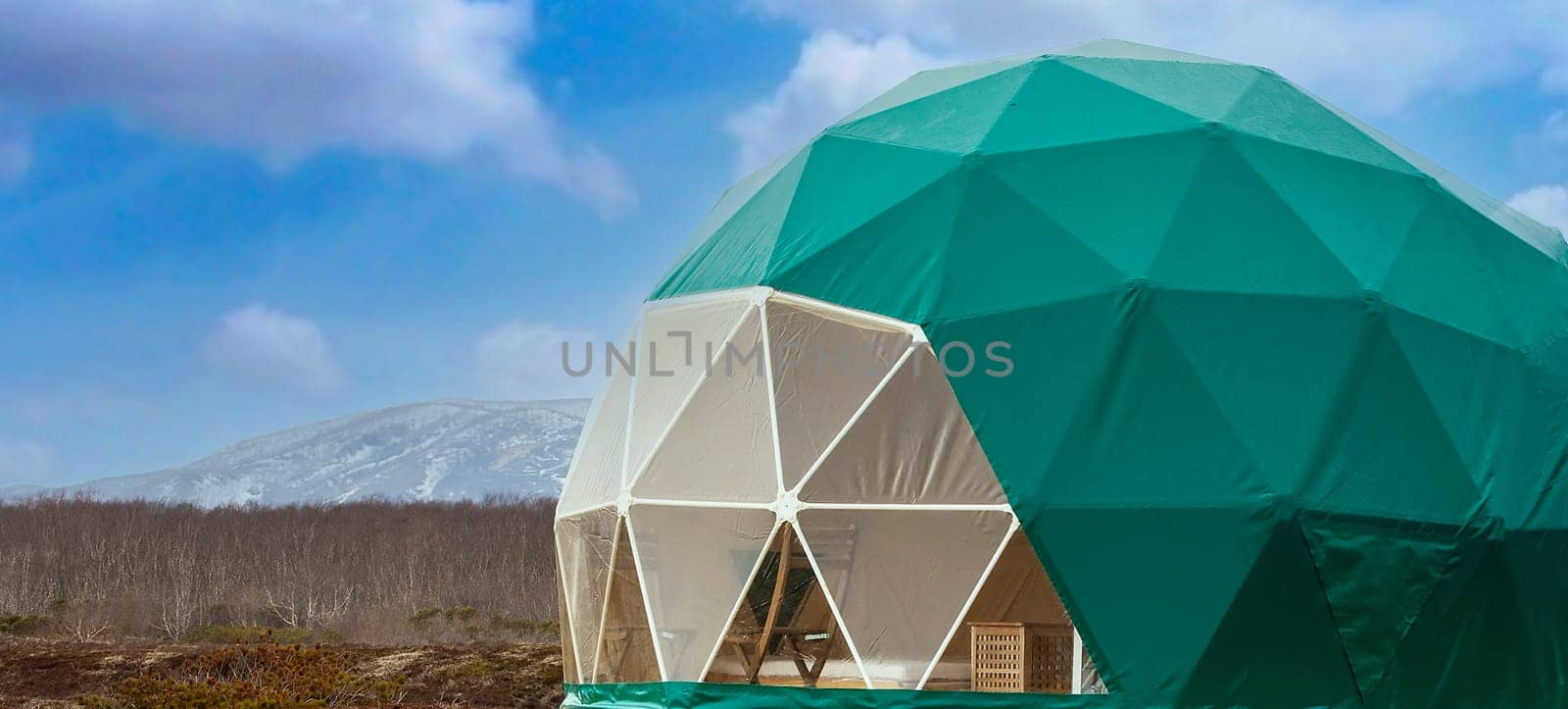 The green glamping. Cozy, camping, glamping holiday vacation lifestyle concept