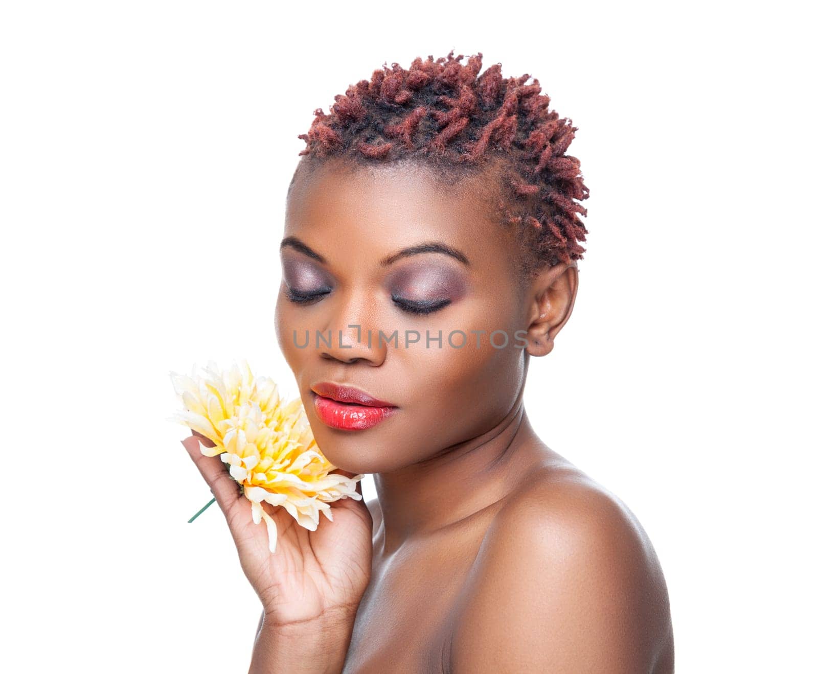 Black beauty with short spiky red hair