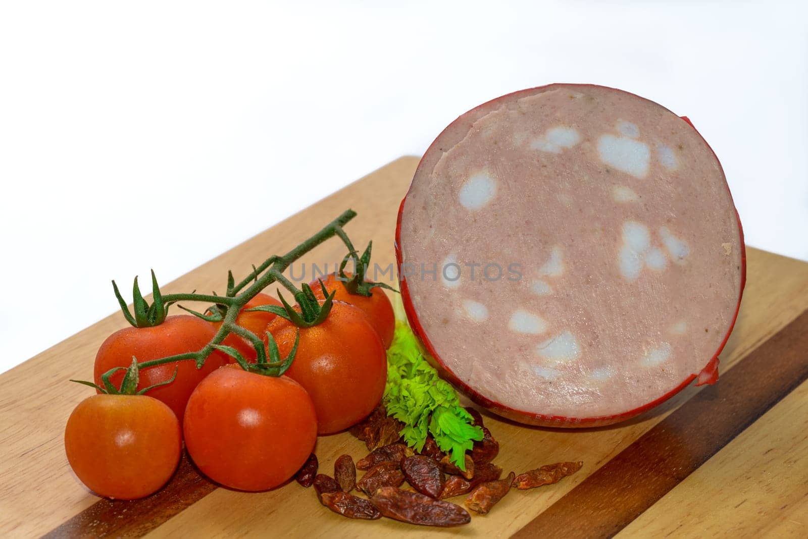Italian Mortadella Bologna with tomatoes and vegetables