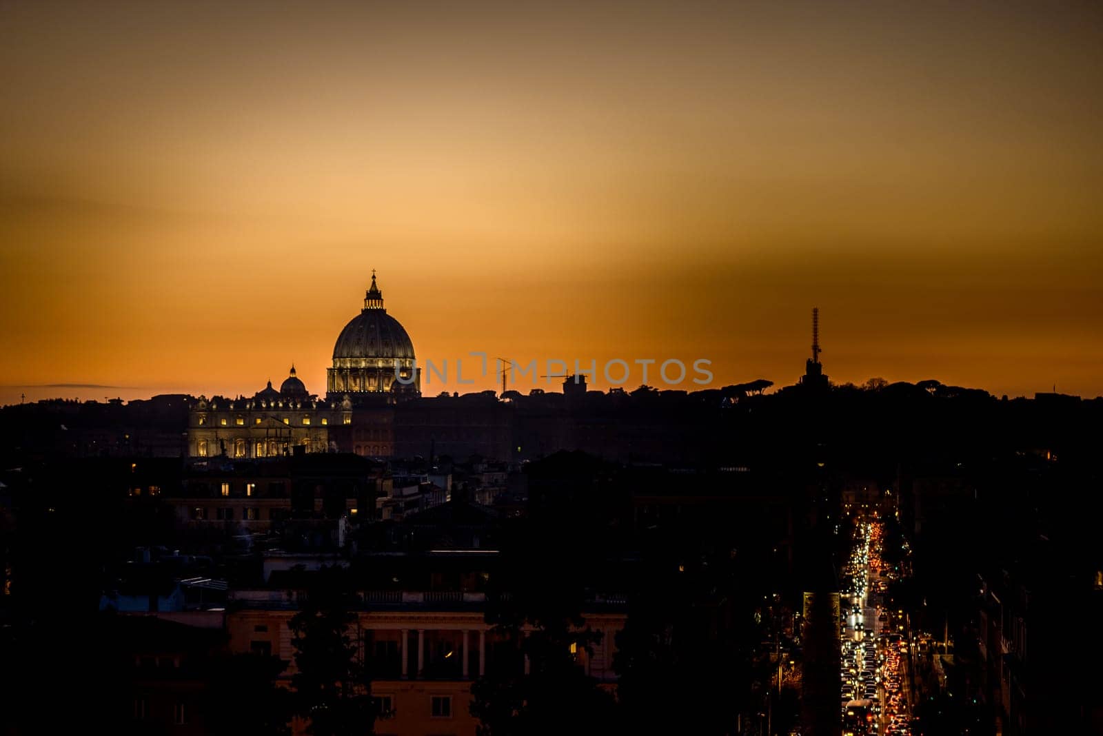 sunset landscape of vatican part of rome from pincio hill