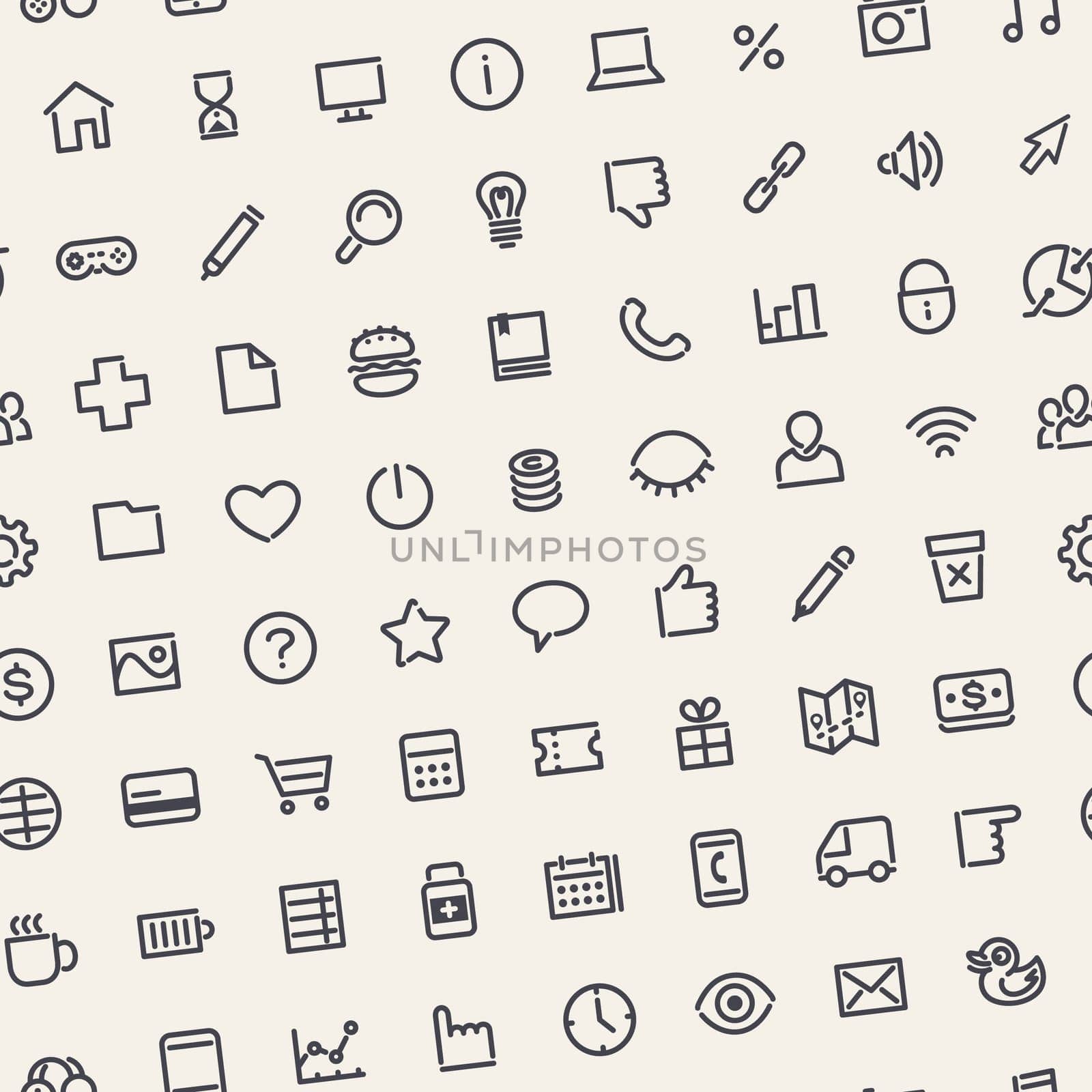 Light Tilted Seamless Pattern with Universal Web Icons. Editable pattern in swatches. Clipping paths included in additional jpg format.